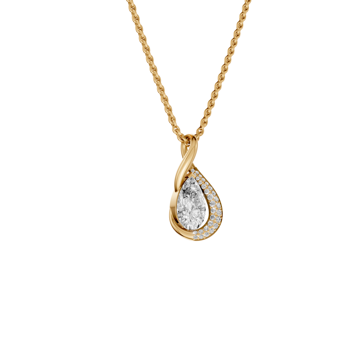 Pear Diamond Necklace, Curved Pave Pendant