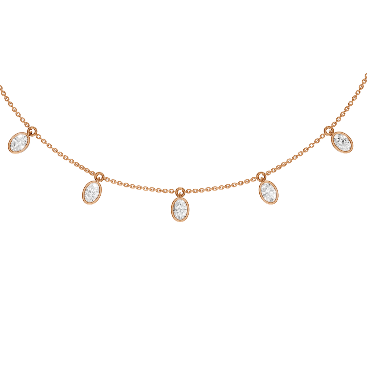 Reya Oval Lab Grown Diamond Bezel Station Necklace – 14K Yellow Gold