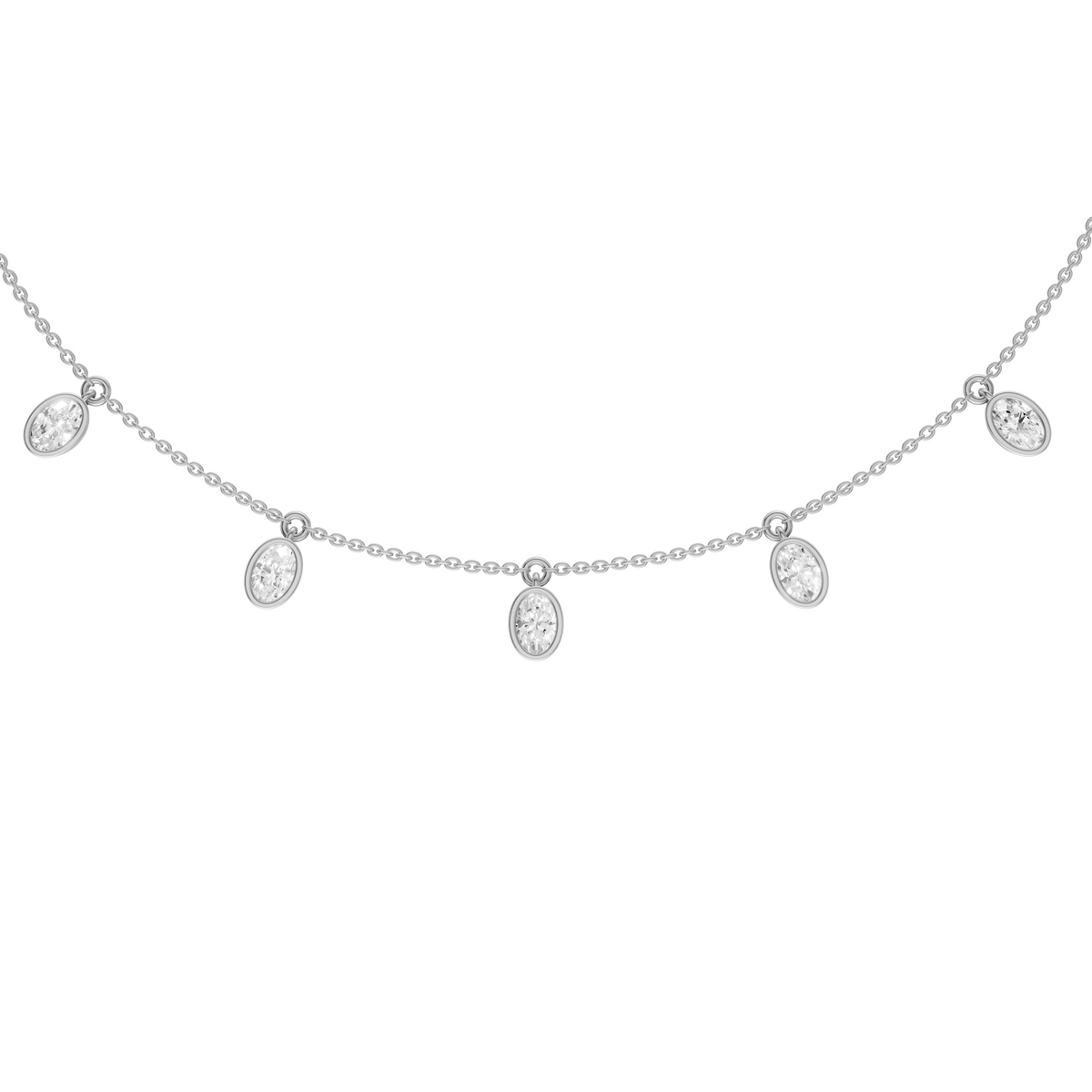 Reya Oval Lab Grown Diamond Bezel Station Necklace – 14K Yellow Gold
