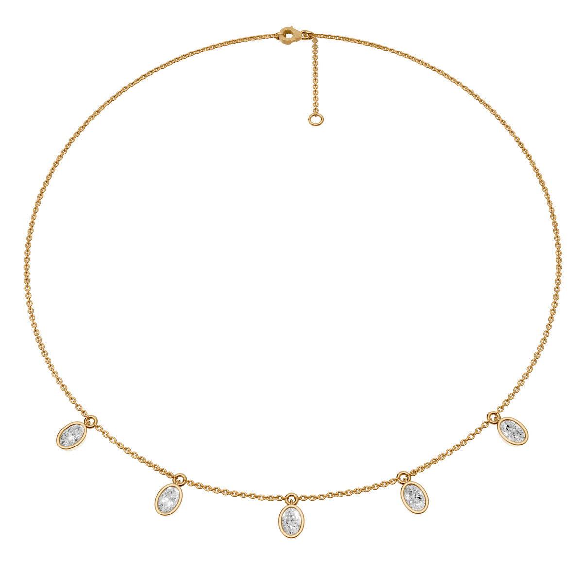 Reya Oval Lab Grown Diamond Bezel Station Necklace – 14K Yellow Gold