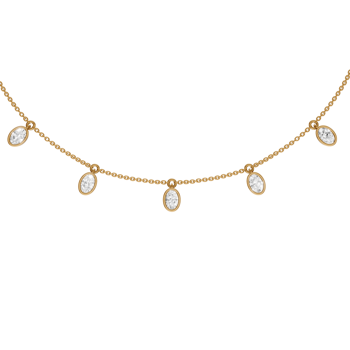 Reya Oval Lab Grown Diamond Bezel Station Necklace – 14K Yellow Gold
