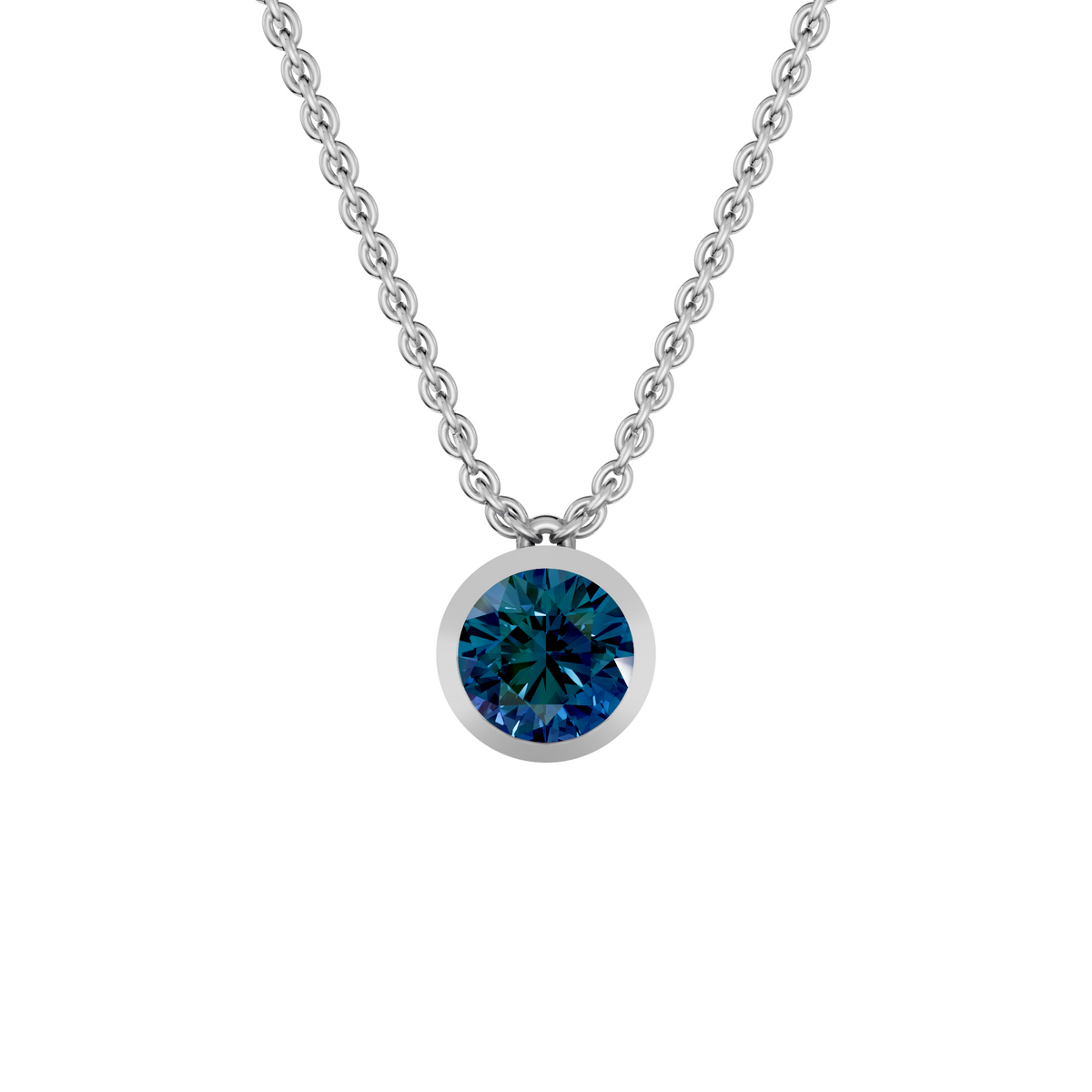 The Bezel Solitaire 2.00 Carat Blue Diamond Pendant In 14K Gold