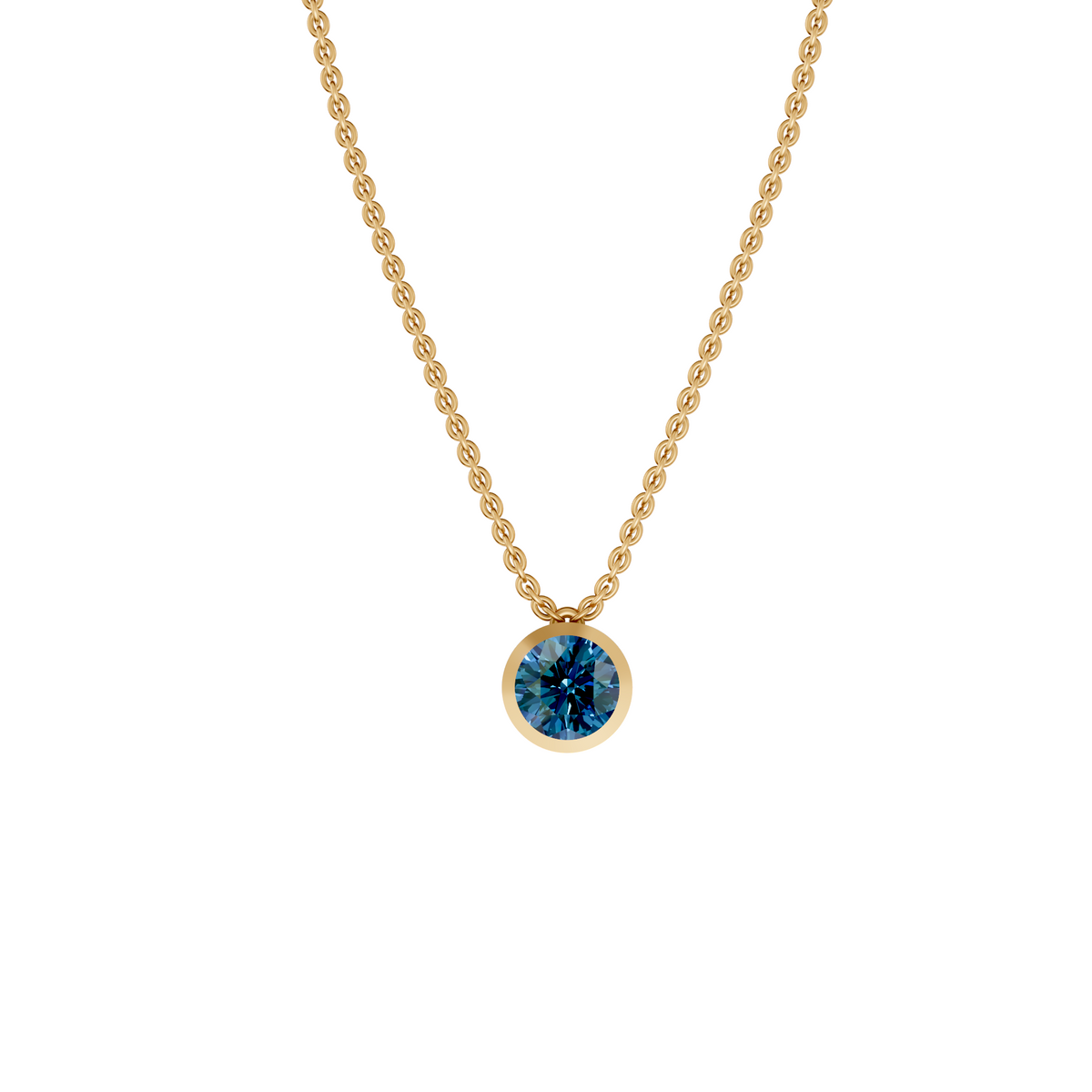 The Bezel Solitaire 2.00 Carat Blue Diamond Pendant In 14K Gold