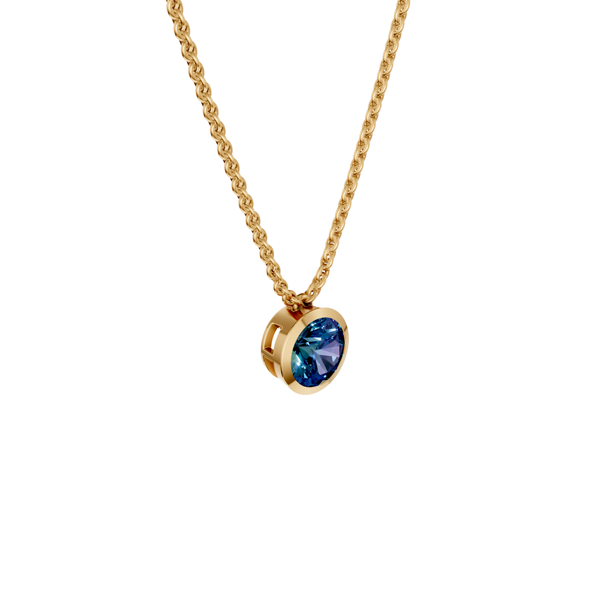The Bezel Solitaire 2.00 Carat Blue Diamond Pendant In 14K Gold