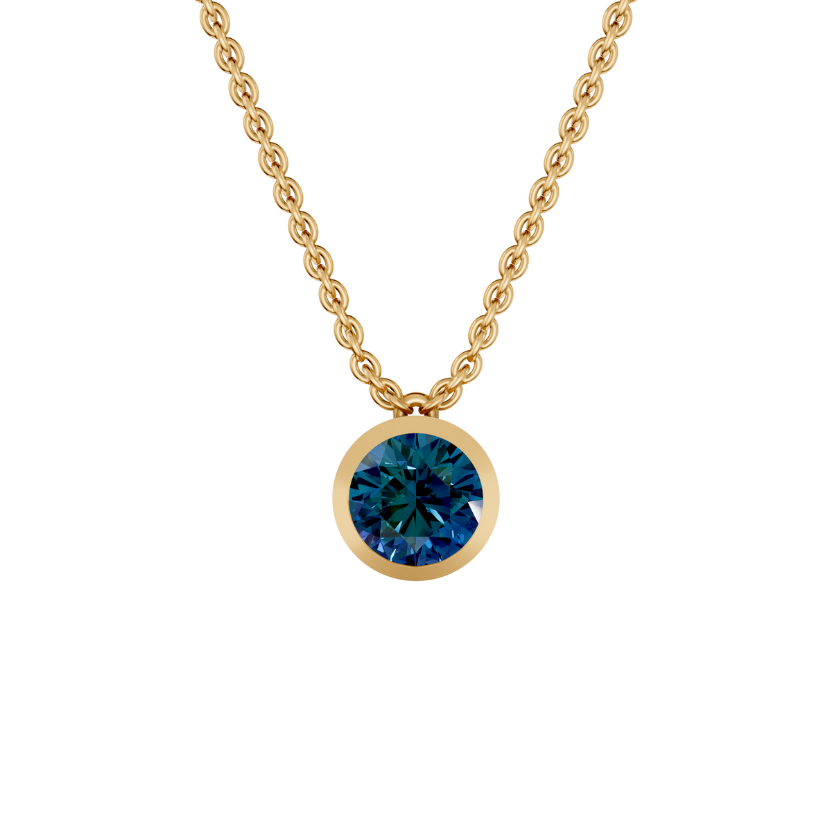 The Bezel Solitaire 2.00 Carat Blue Diamond Pendant In 14K Gold