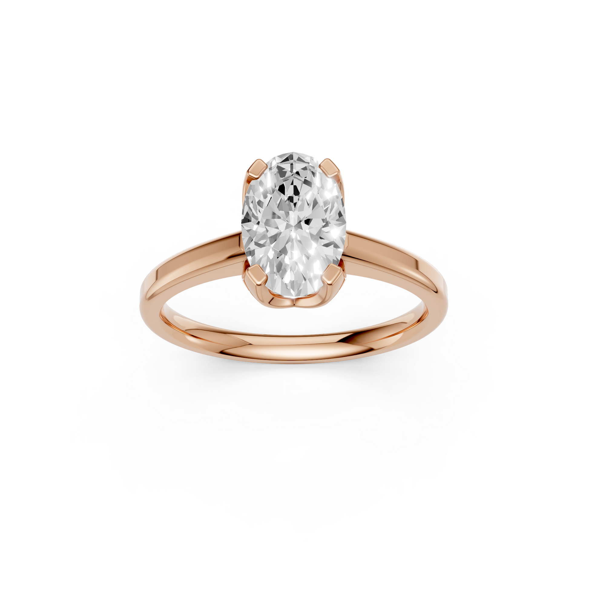 Minimalist Oval Lab Grown Diamond Solitaire Engagement Ring 14K Solid Gold