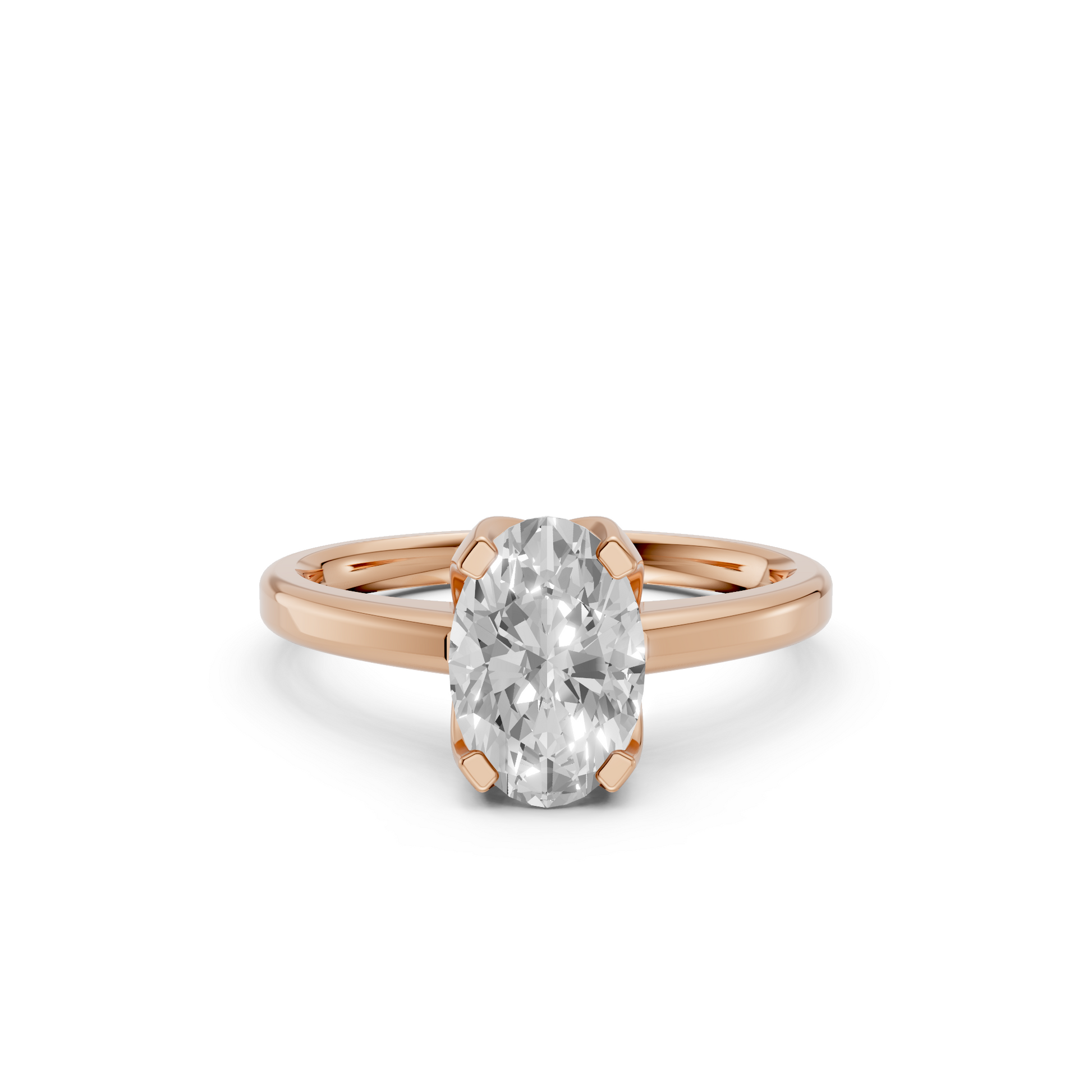 Minimalist Oval Lab Grown Diamond Solitaire Engagement Ring 14K Solid Gold