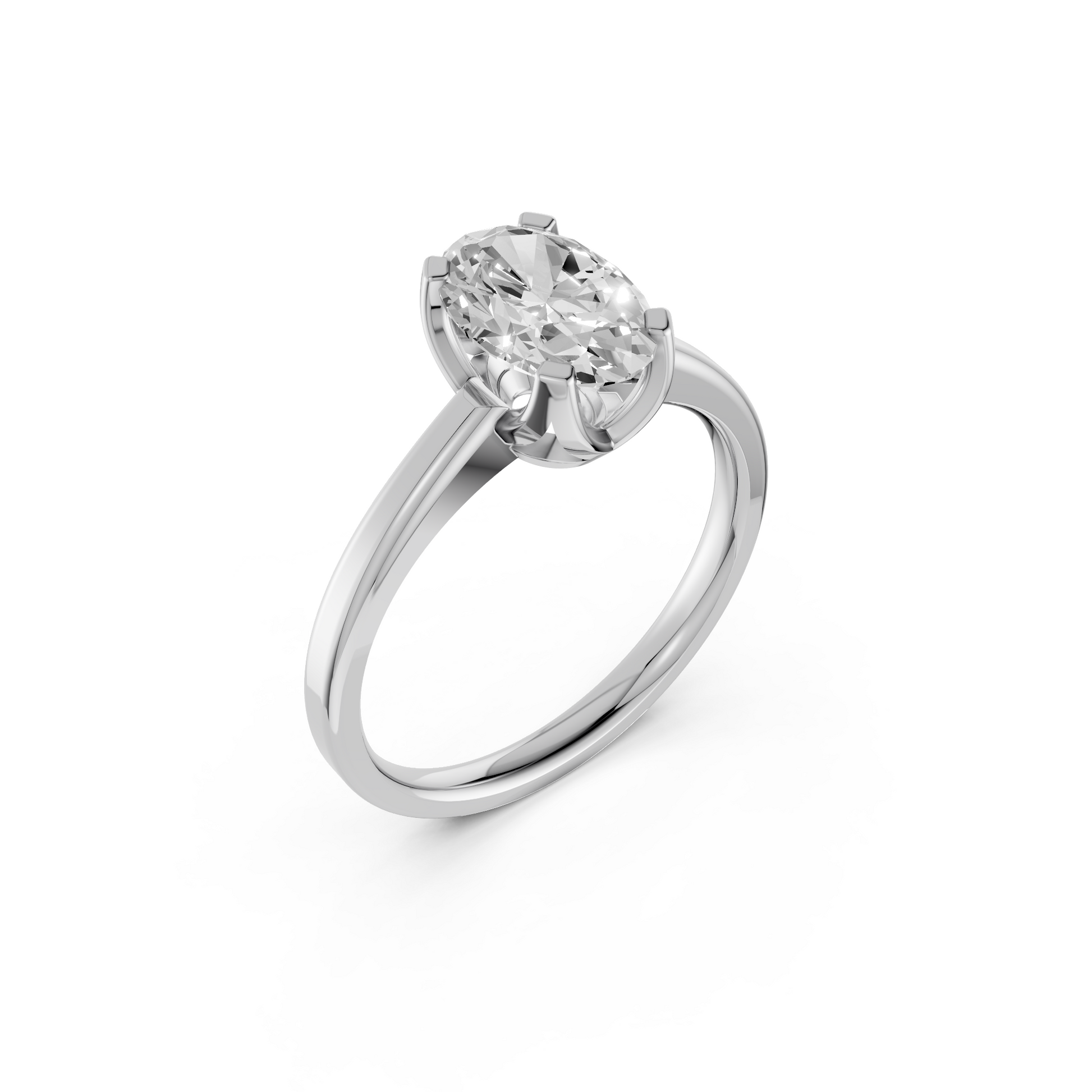 Minimalist Oval Lab Grown Diamond Solitaire Engagement Ring 14K Solid Gold