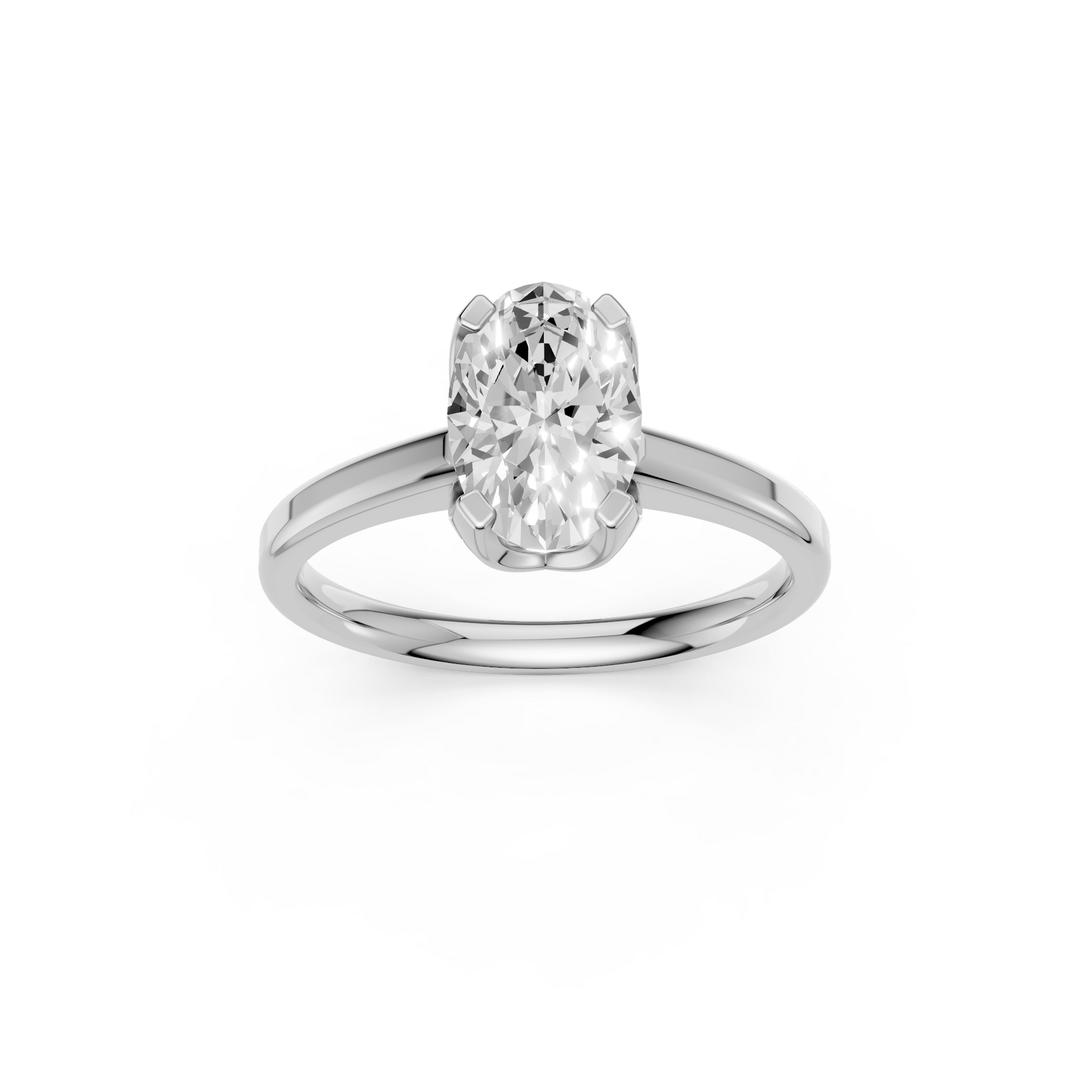 Minimalist Oval Lab Grown Diamond Solitaire Engagement Ring 14K Solid Gold