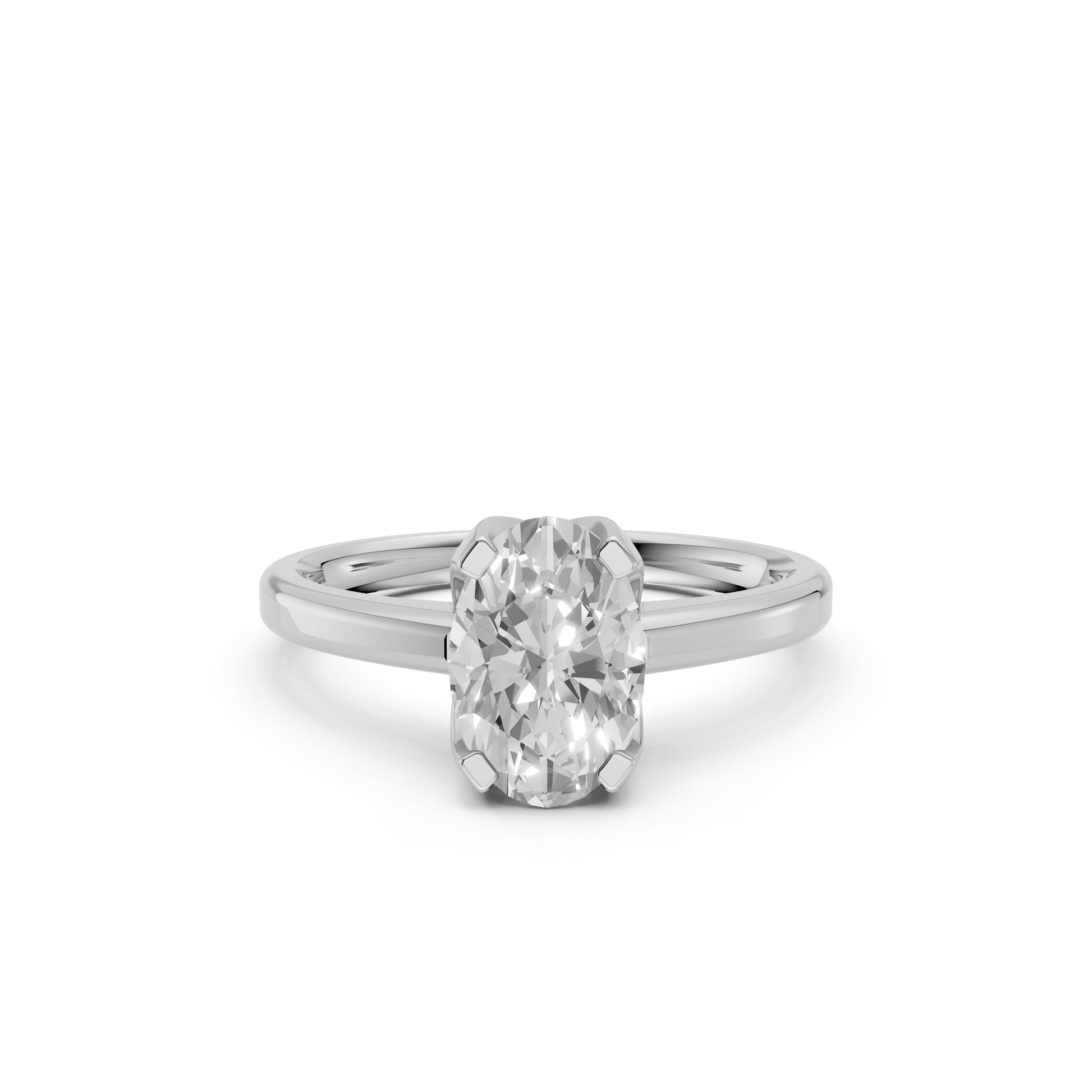 Minimalist Oval Lab Grown Diamond Solitaire Engagement Ring 14K Solid Gold