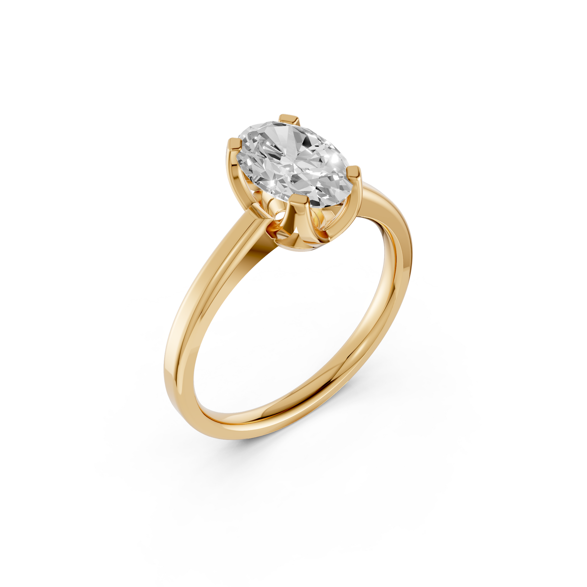 Minimalist Oval Lab Grown Diamond Solitaire Engagement Ring 14K Solid Gold