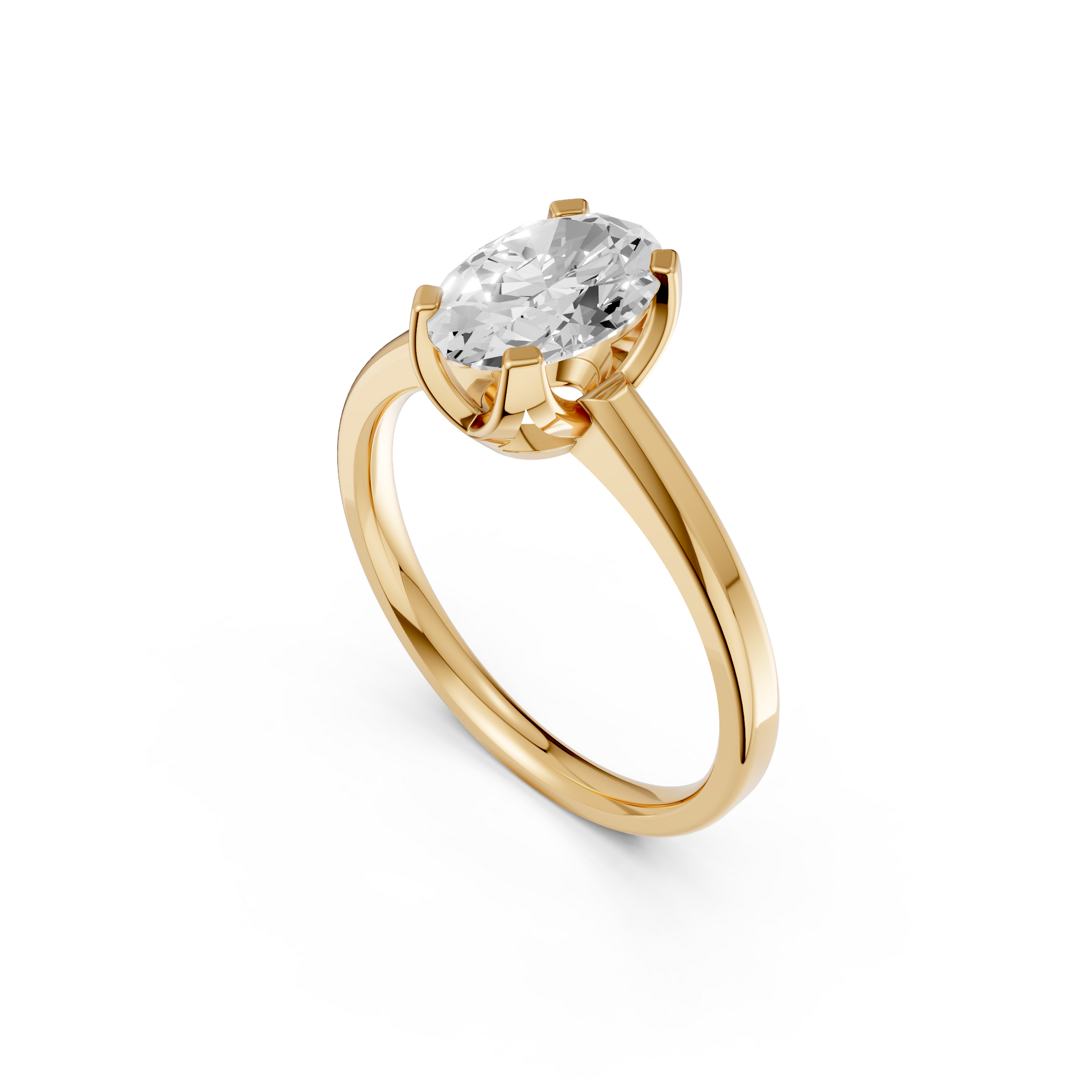 Minimalist Oval Lab Grown Diamond Solitaire Engagement Ring 14K Solid Gold