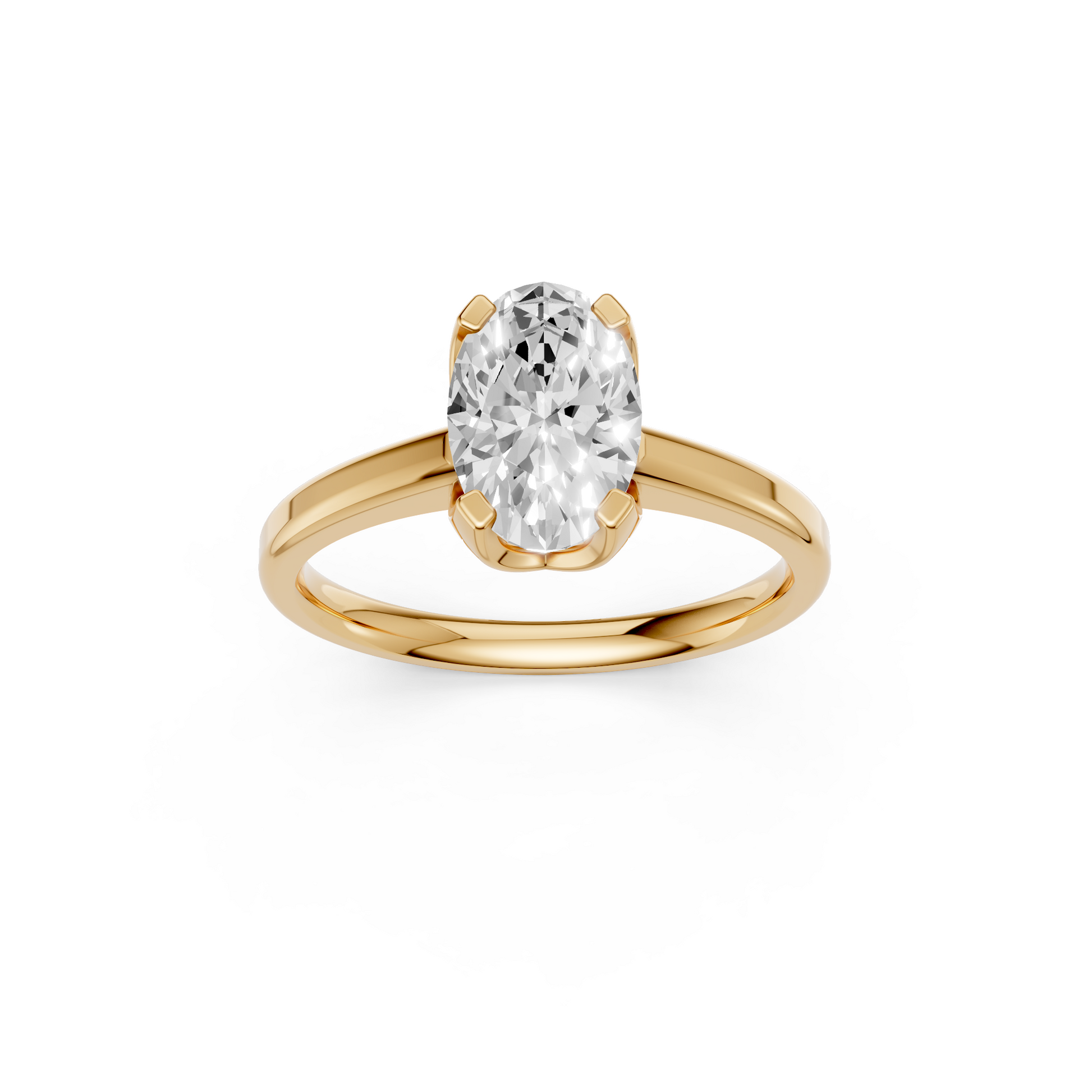 Minimalist Oval Lab Grown Diamond Solitaire Engagement Ring 14K Solid Gold