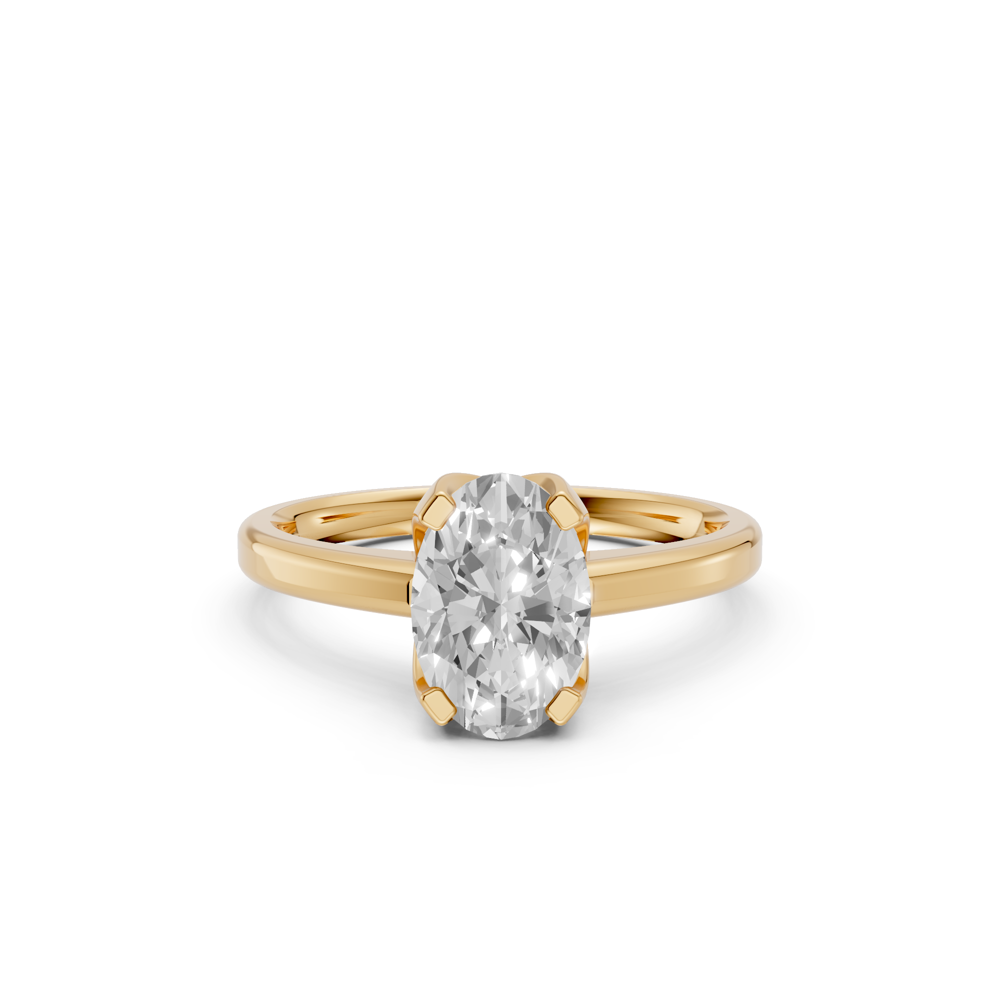 Minimalist Oval Lab Grown Diamond Solitaire Engagement Ring 14K Solid Gold