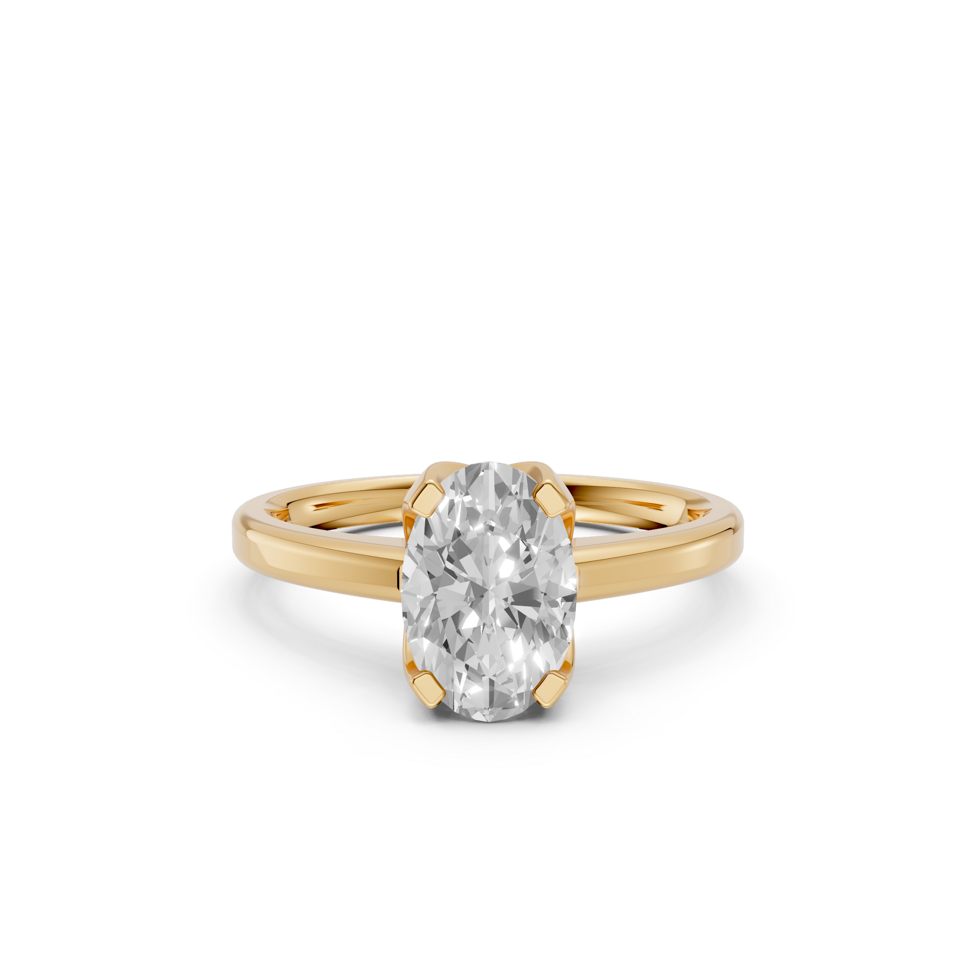 Minimalist Oval Lab Grown Diamond Solitaire Engagement Ring 14K Solid Gold
