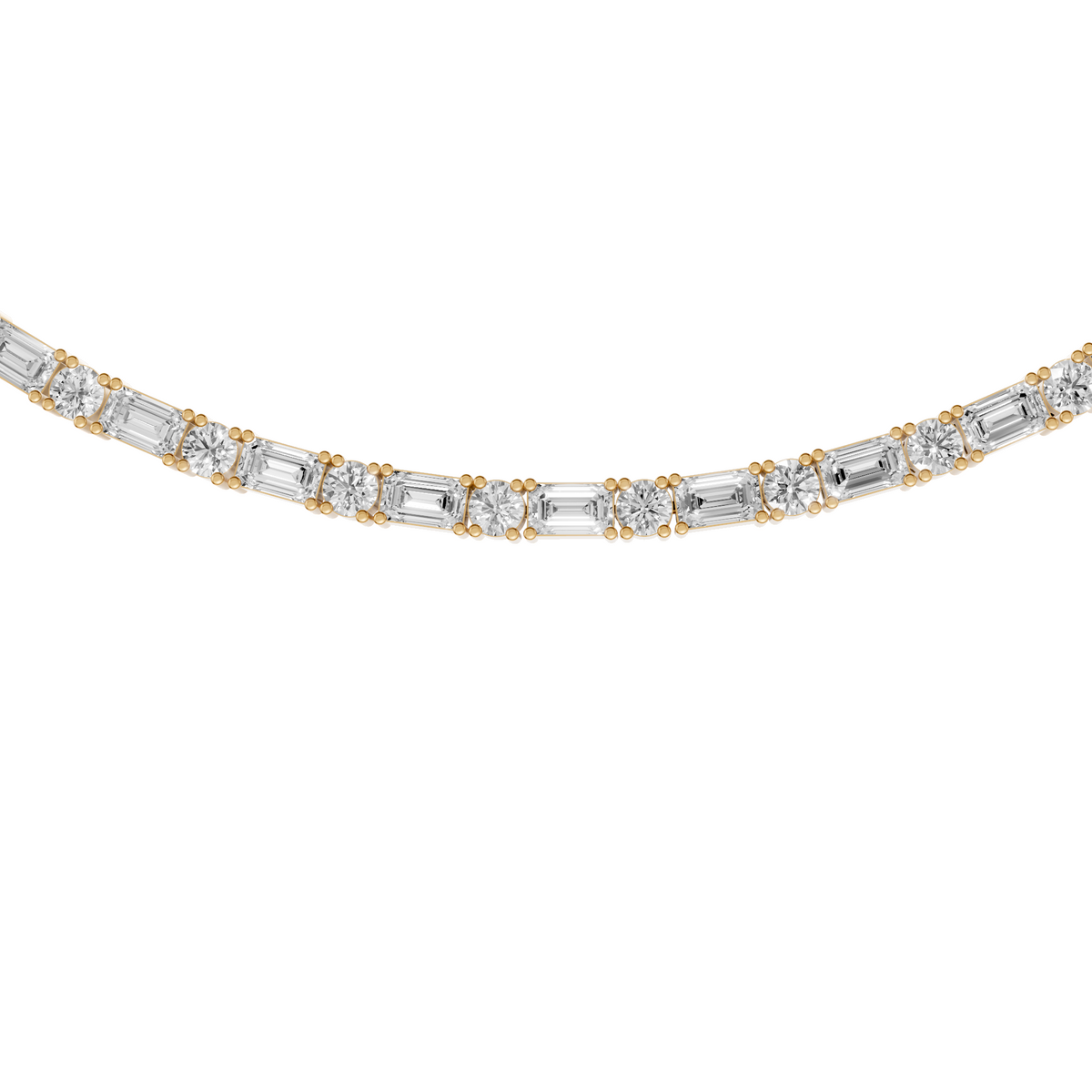 Aria Round & Emerald Cut Diamond Tennis Necklace in 14K Yellow Gold