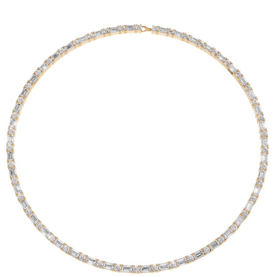 Aria Round & Emerald Cut Diamond Tennis Necklace in 14K Yellow Gold
