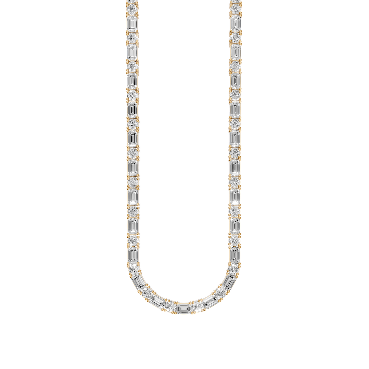 Aria Round & Emerald Cut Diamond Tennis Necklace in 14K Yellow Gold