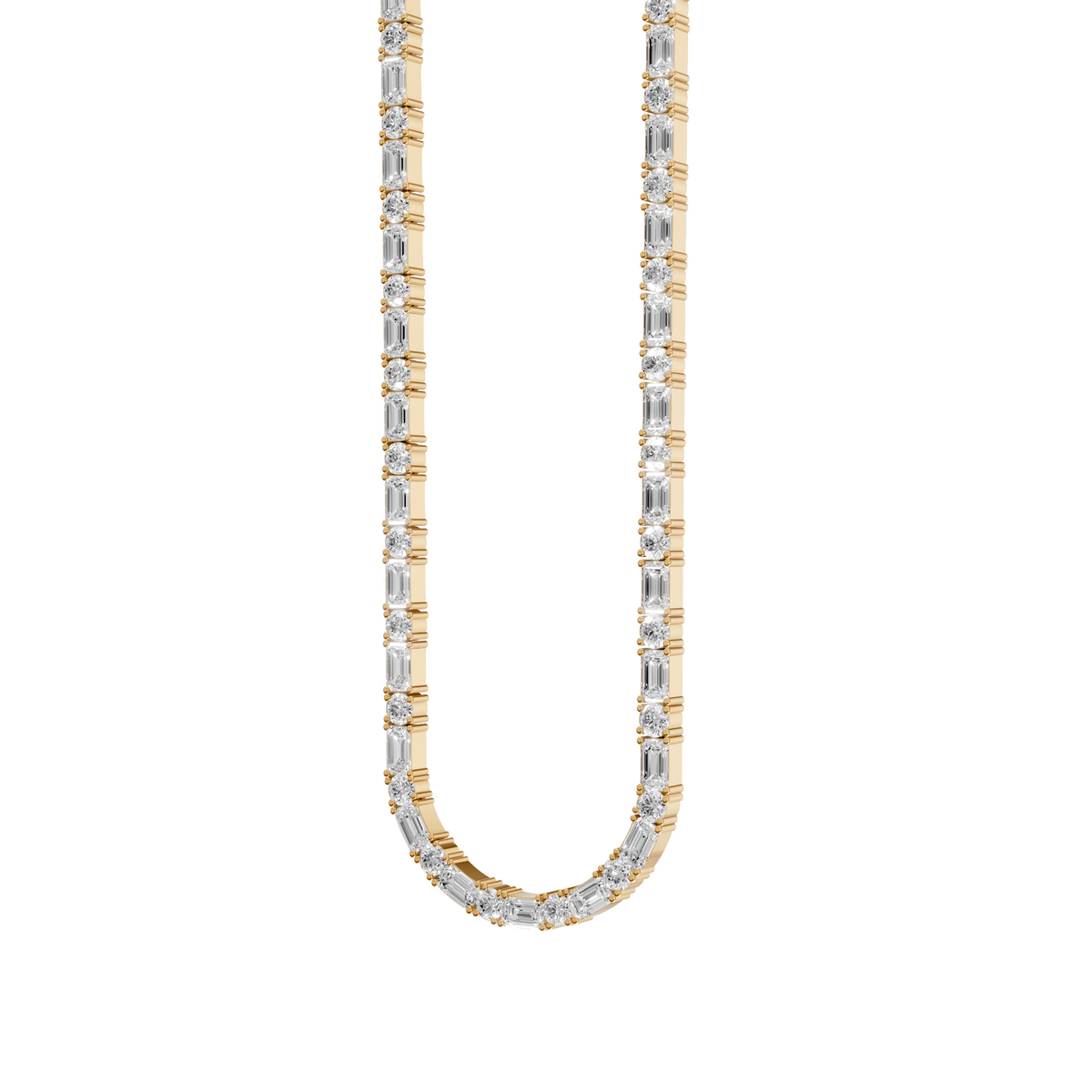 Aria Round & Emerald Cut Diamond Tennis Necklace in 14K Yellow Gold