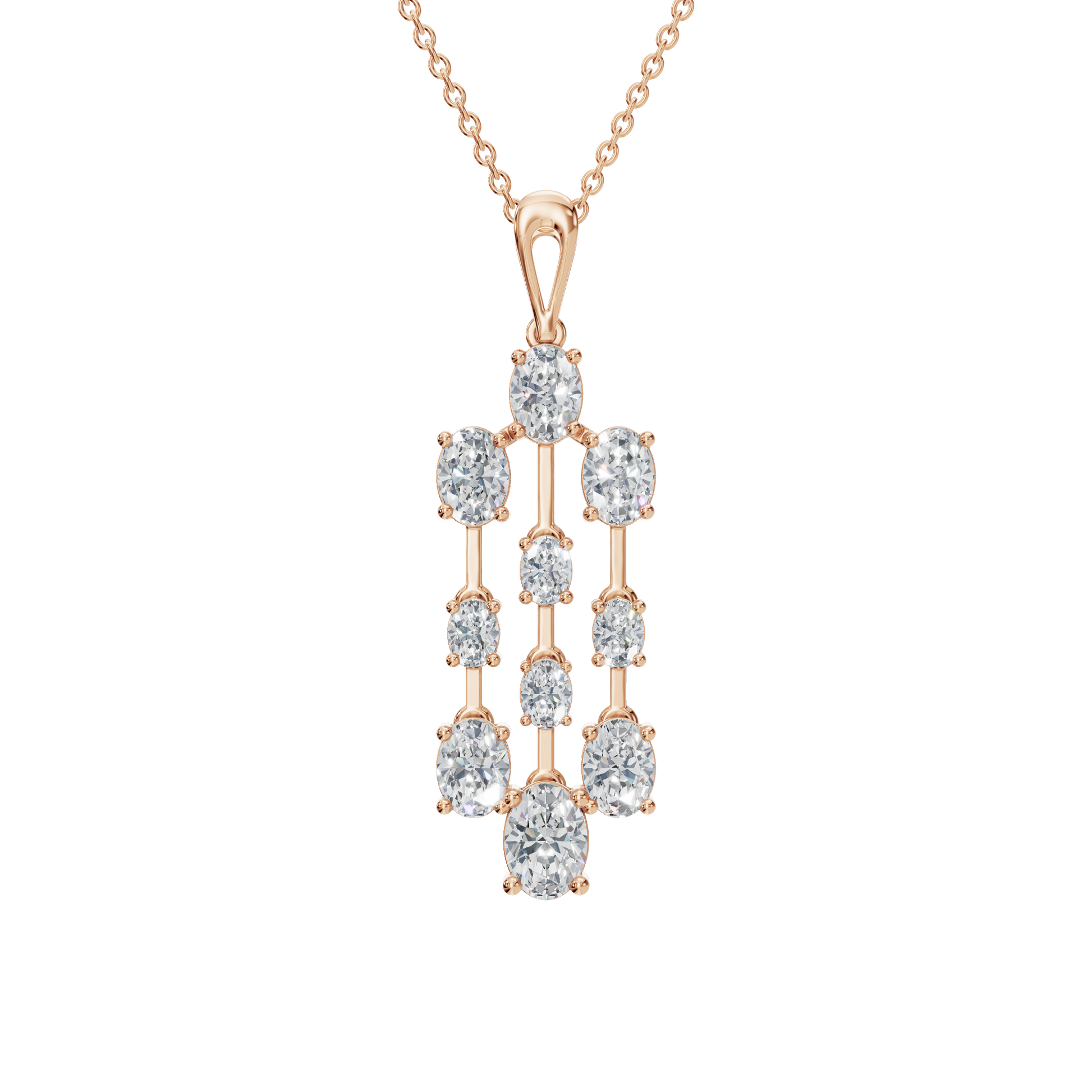 3.50 CTW Oval Diamond Cascade Drop Pendant Necklace