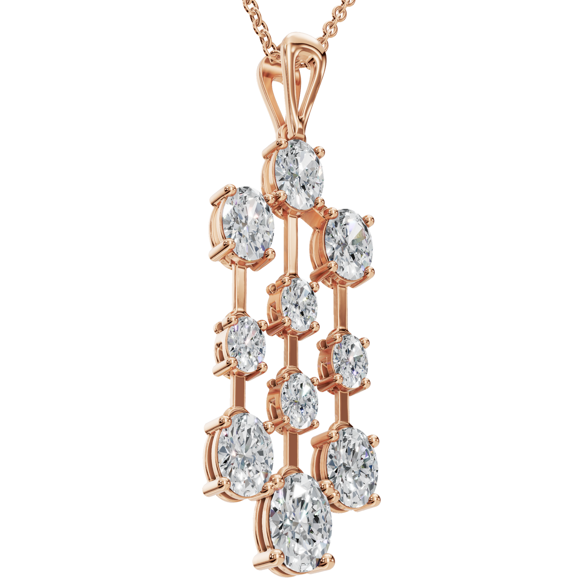 3.50 CTW Oval Diamond Cascade Drop Pendant Necklace