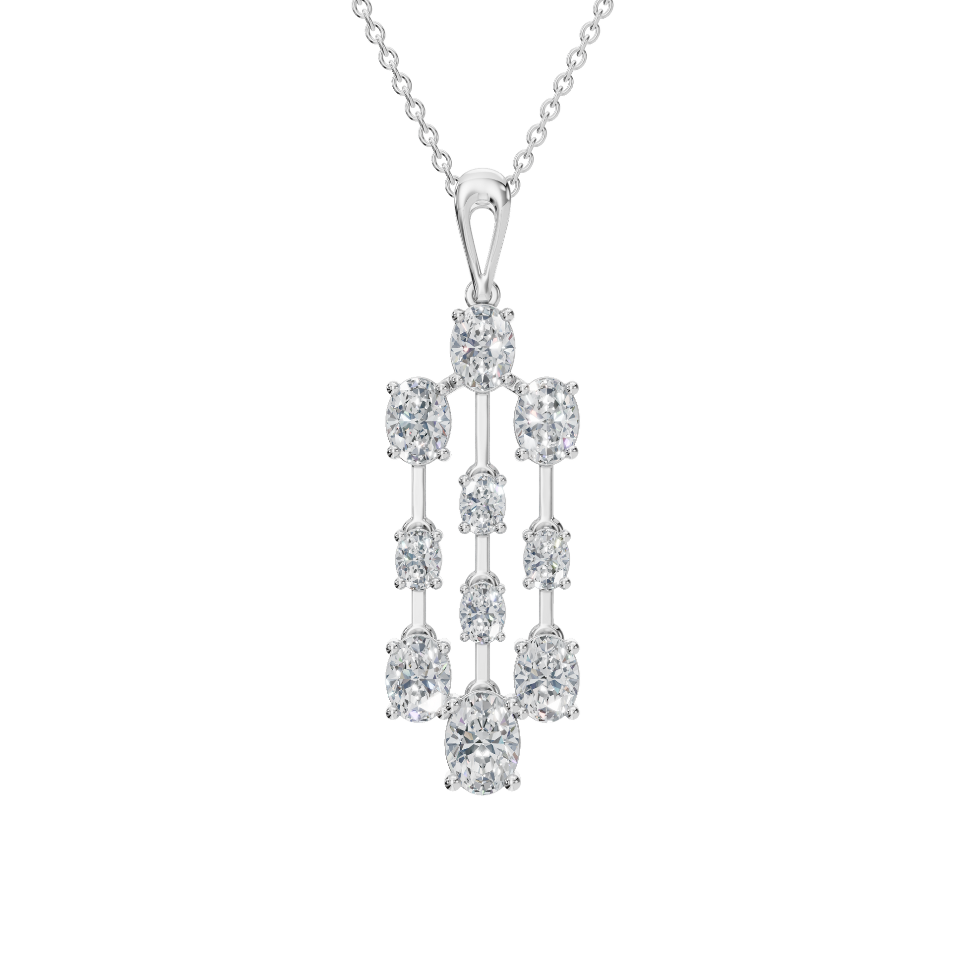 3.50 CTW Oval Diamond Cascade Drop Pendant Necklace