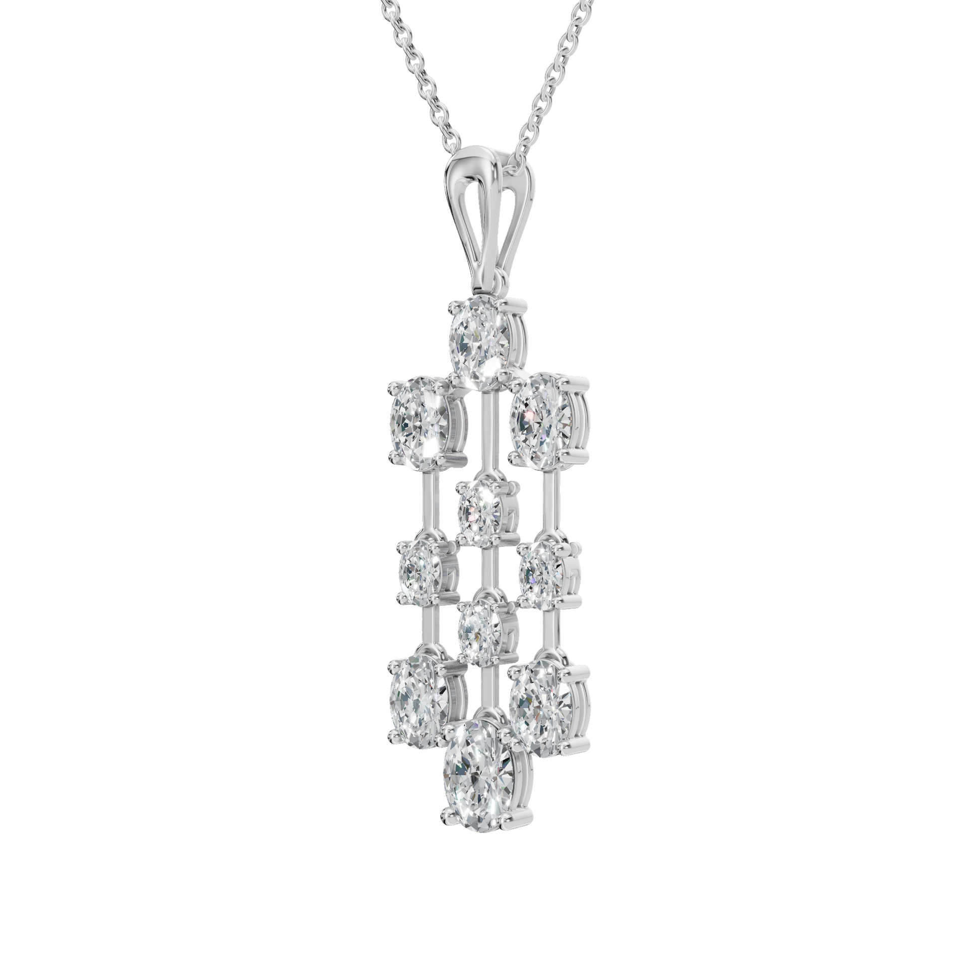 3.50 CTW Oval Diamond Cascade Drop Pendant Necklace