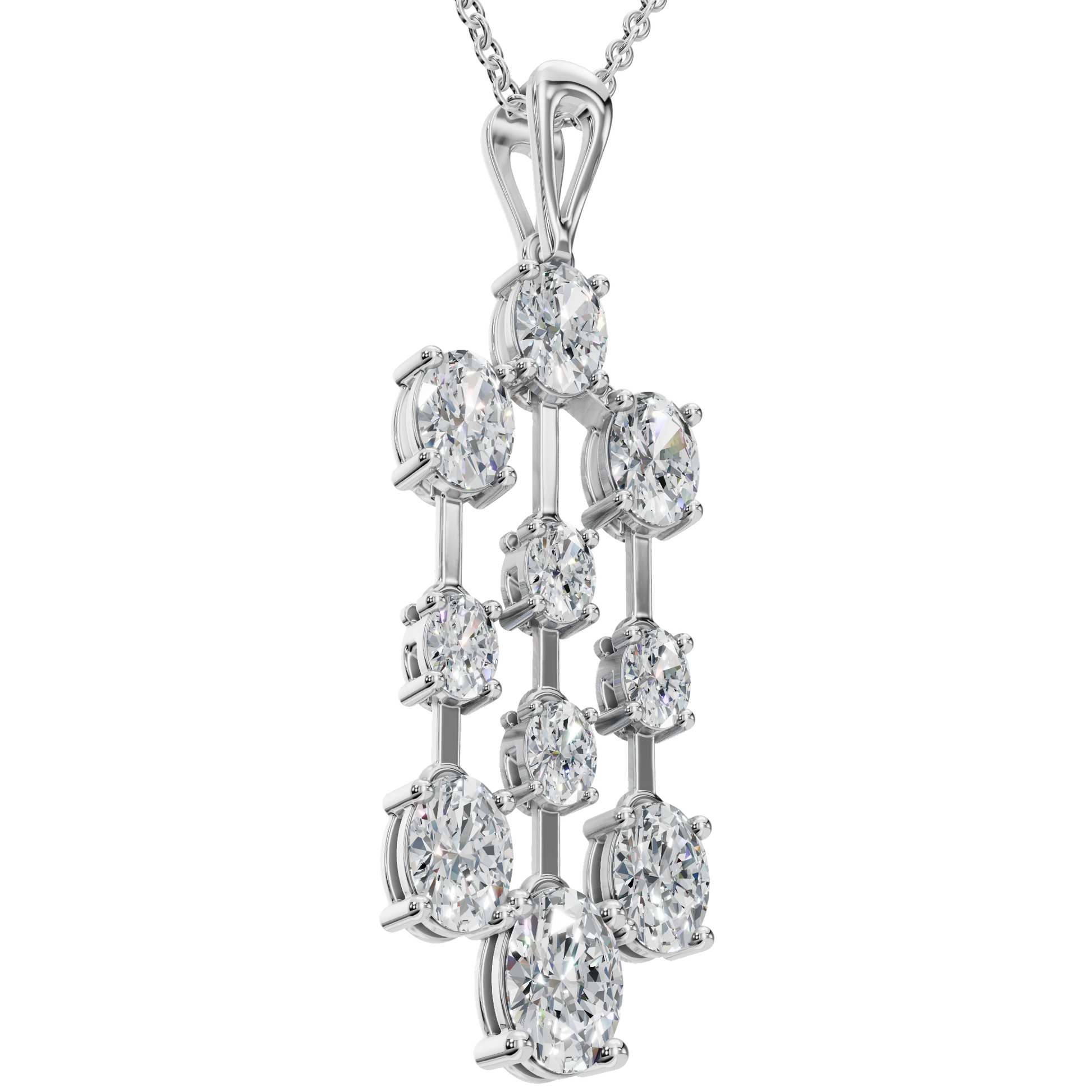 3.50 CTW Oval Diamond Cascade Drop Pendant Necklace
