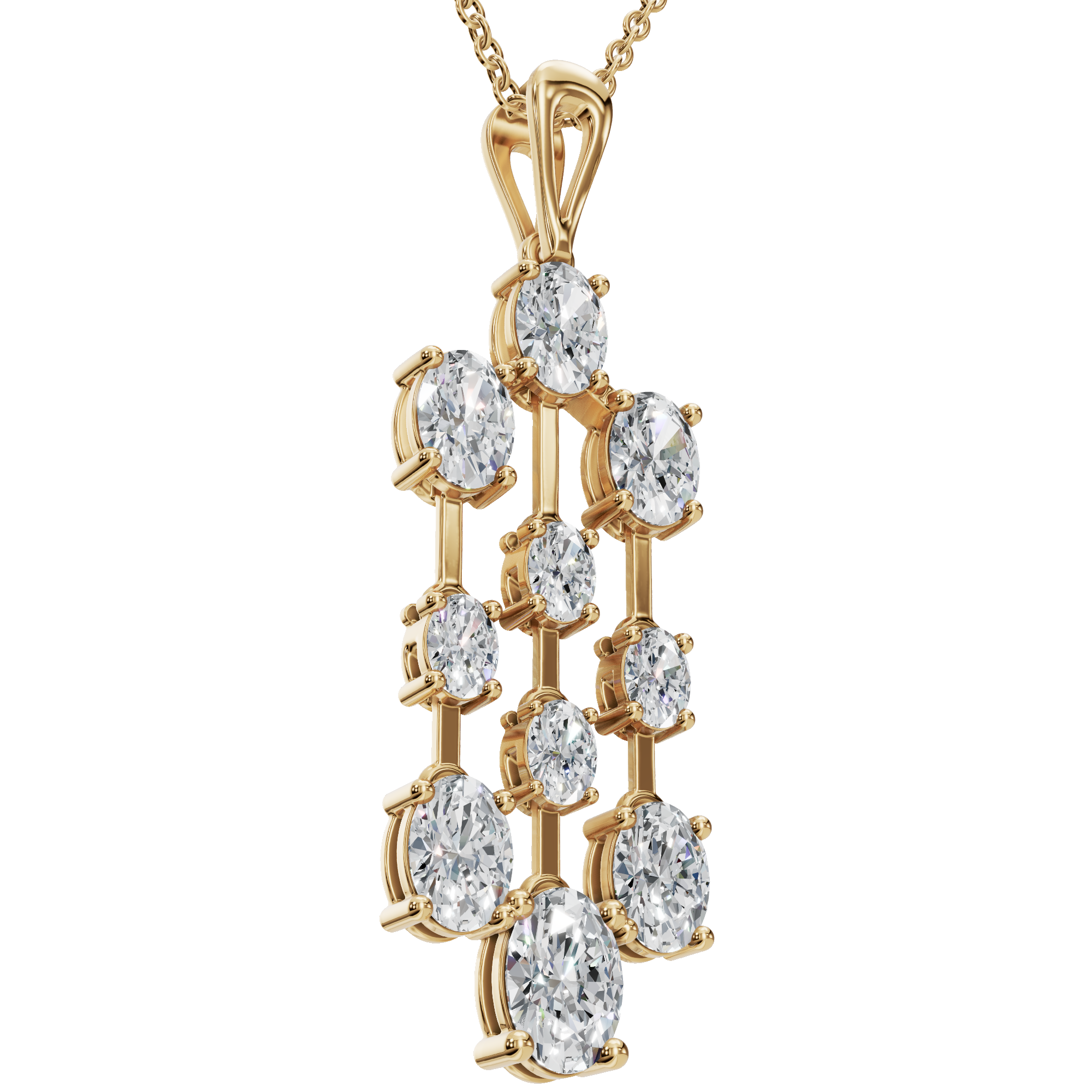 3.50 CTW Oval Diamond Cascade Drop Pendant Necklace