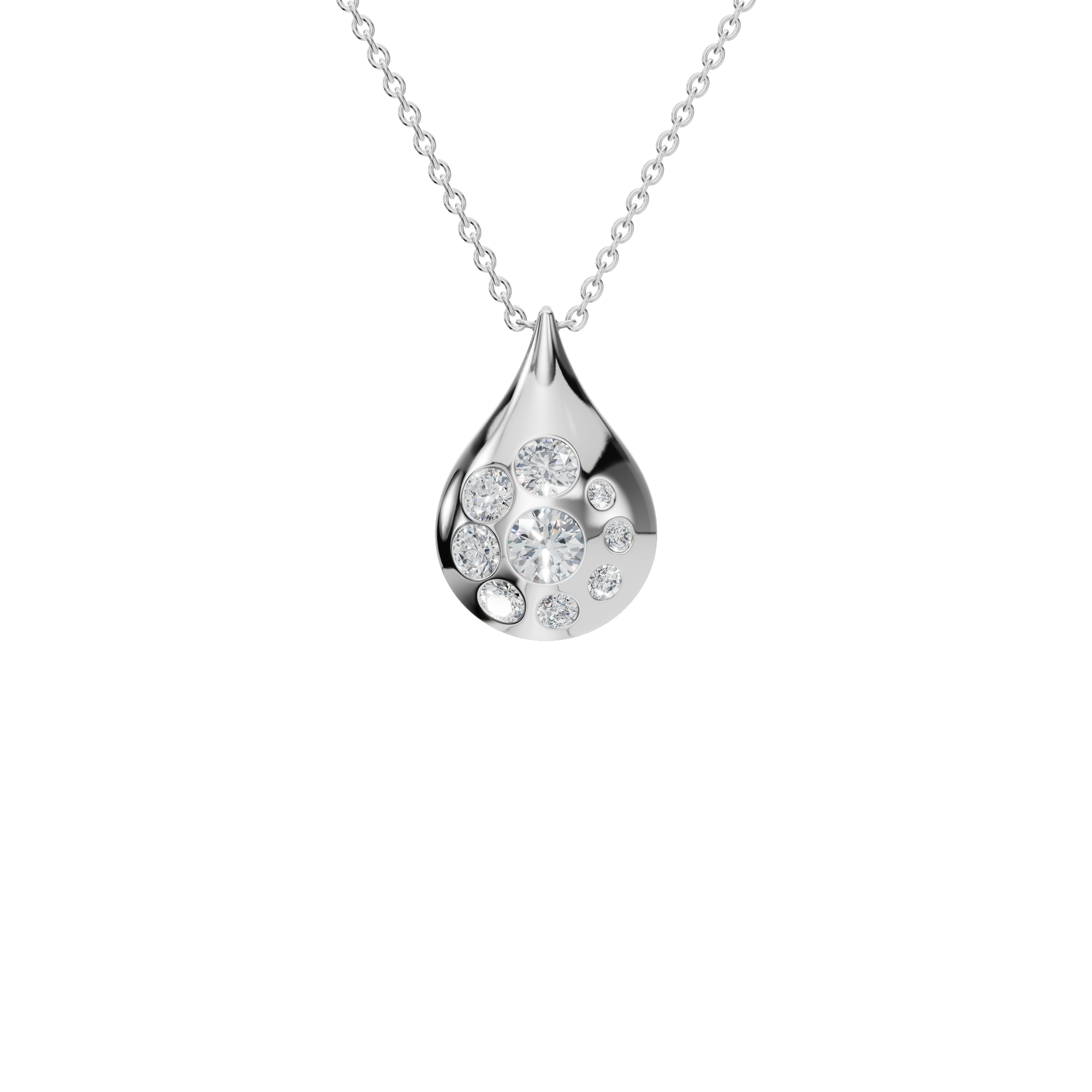 0.96 CTW Modern Bubble Cluster Teardrop Pendant in Solid Gold Necklace