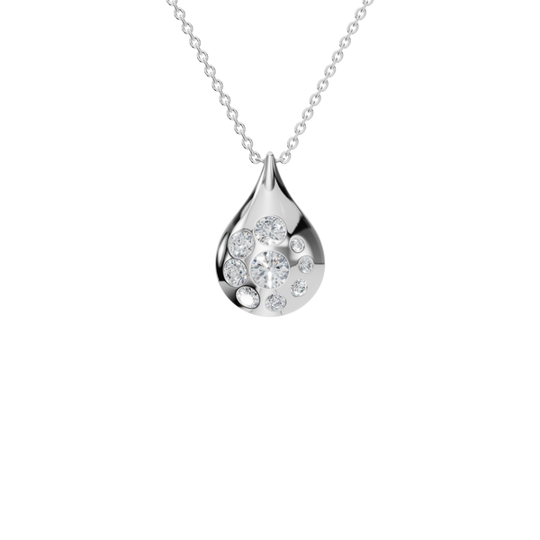 0.96 CTW Modern Bubble Cluster Teardrop Pendant in Solid Gold Necklace