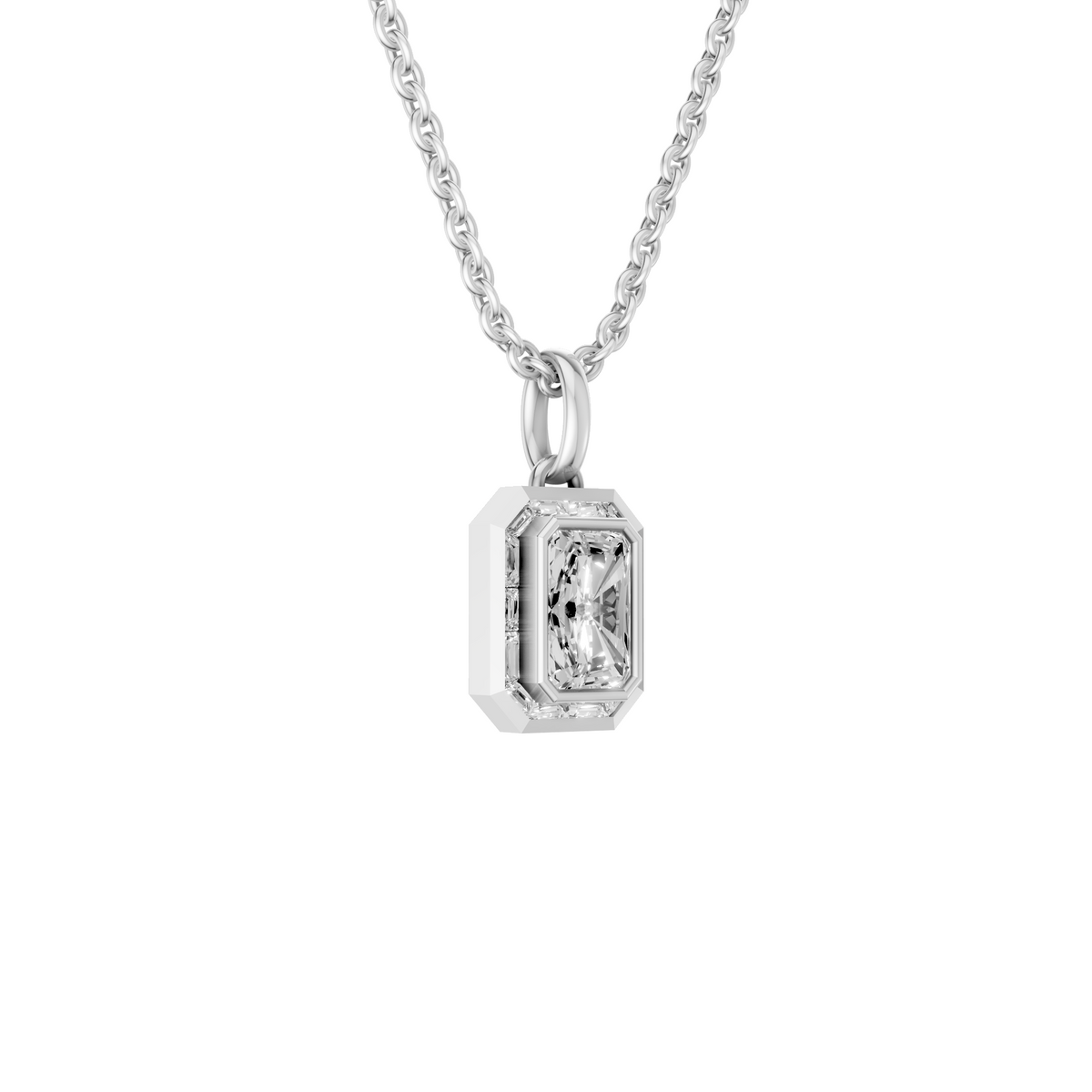 Aria Radiant Cut Bezel Halo Diamond Pendant In 14K Gold