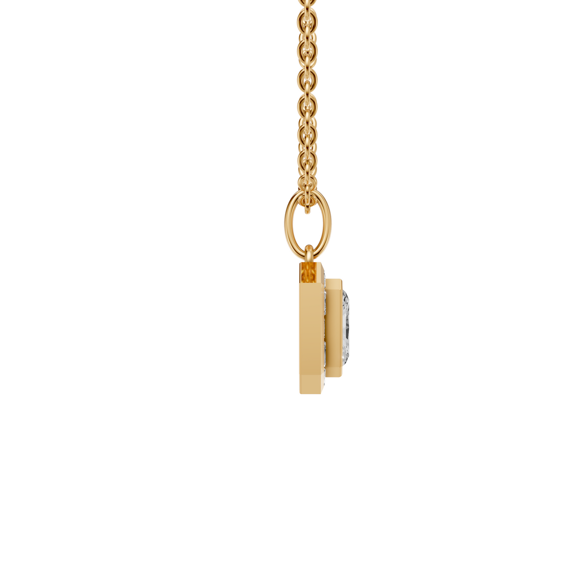 Aria Radiant Cut Bezel Halo Diamond Pendant In 14K Gold