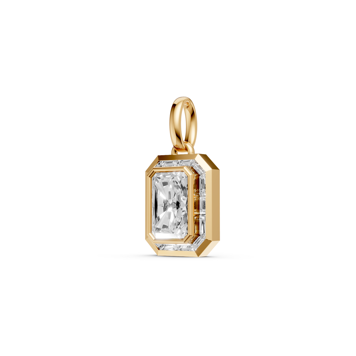 Aria Radiant Cut Bezel Halo Diamond Pendant In 14K Gold