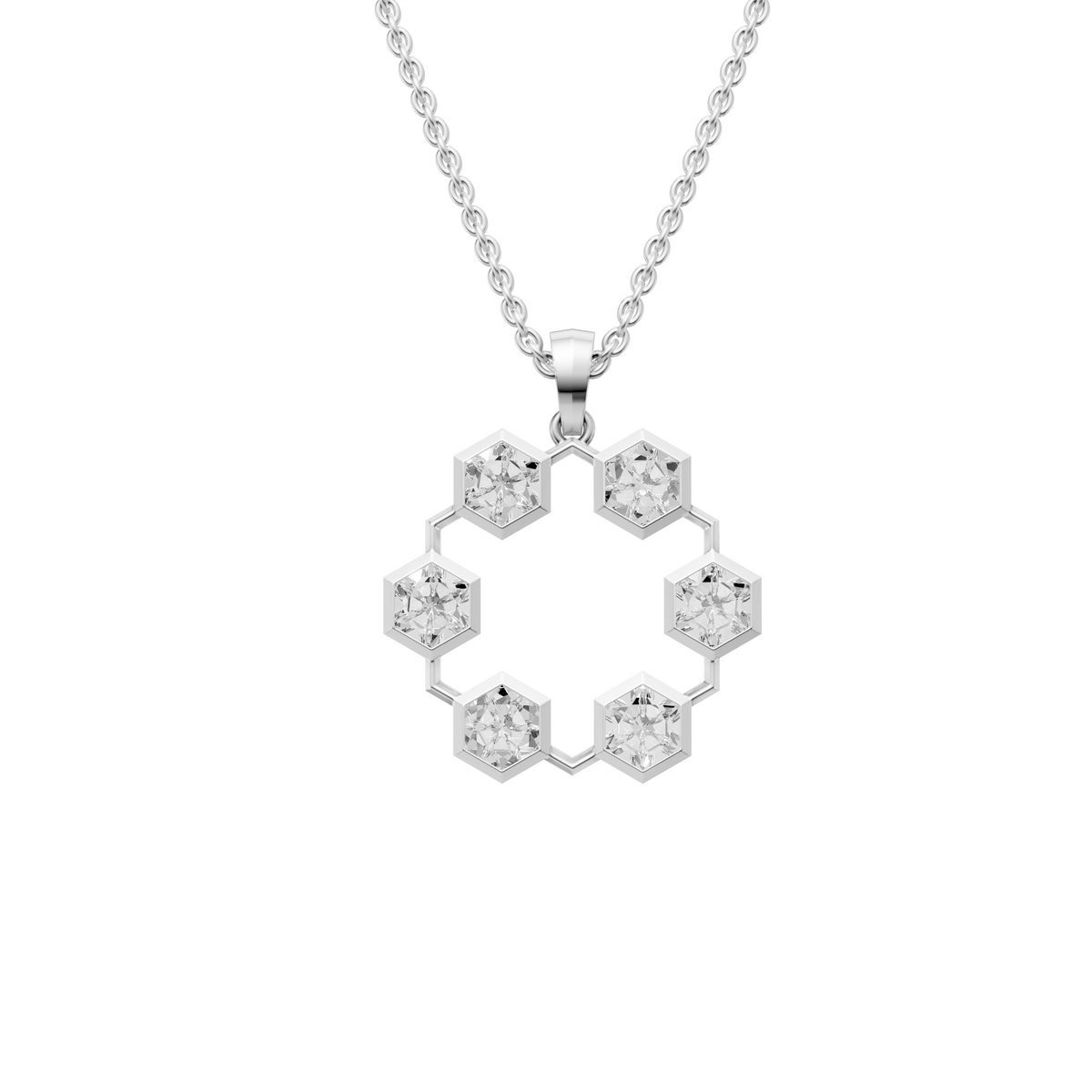 3 carat Hexagon Lab Diamond Necklace Open Circle Pendant