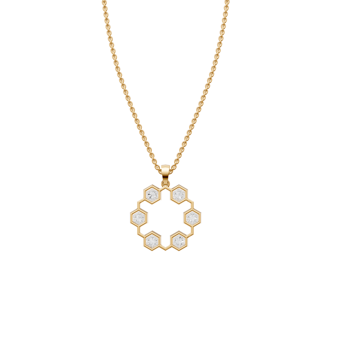 3 carat Hexagon Lab Diamond Necklace Open Circle Pendant