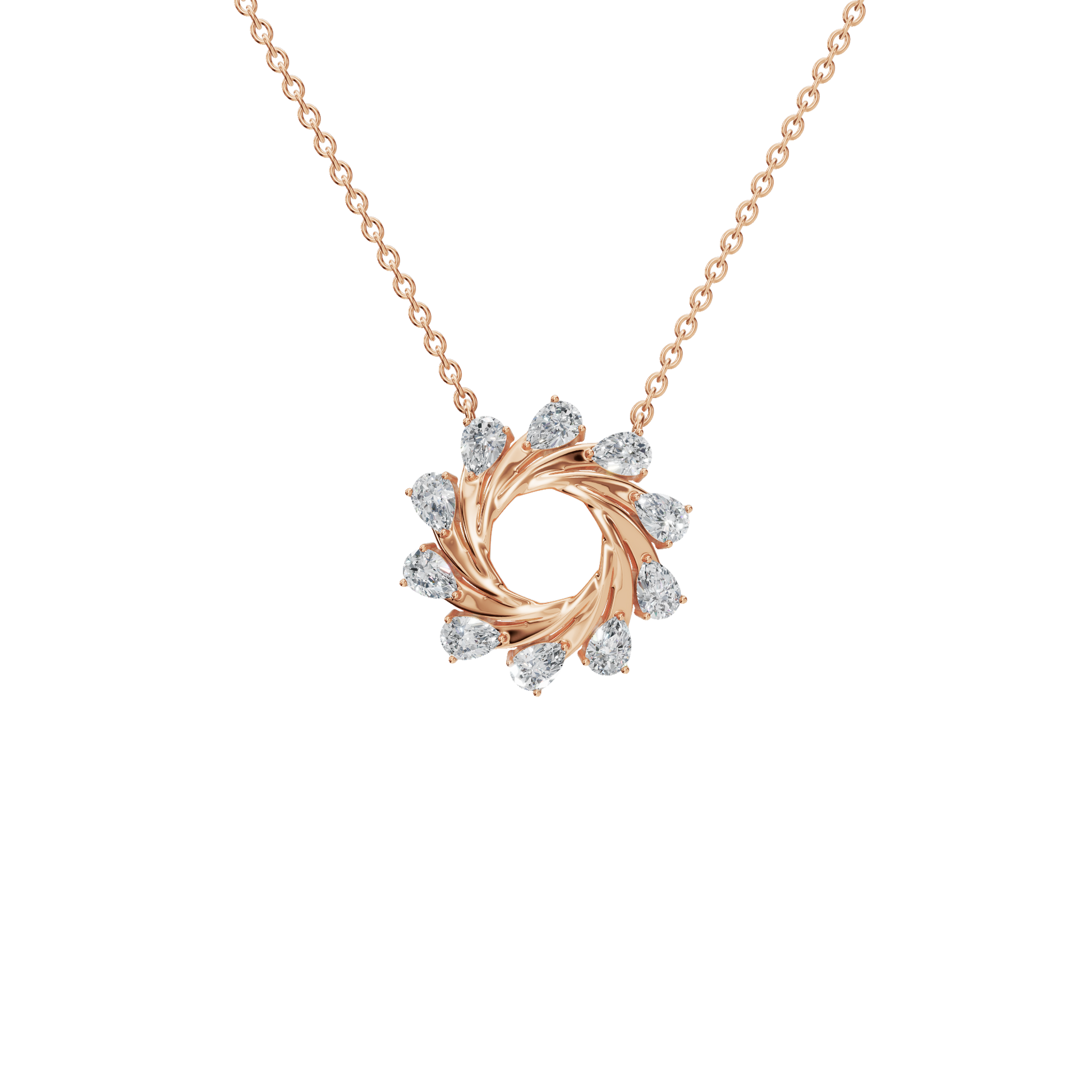 0.95Ctw Pear Shape Diamond Twisted Circle – Elegant Spiral Gold Necklace