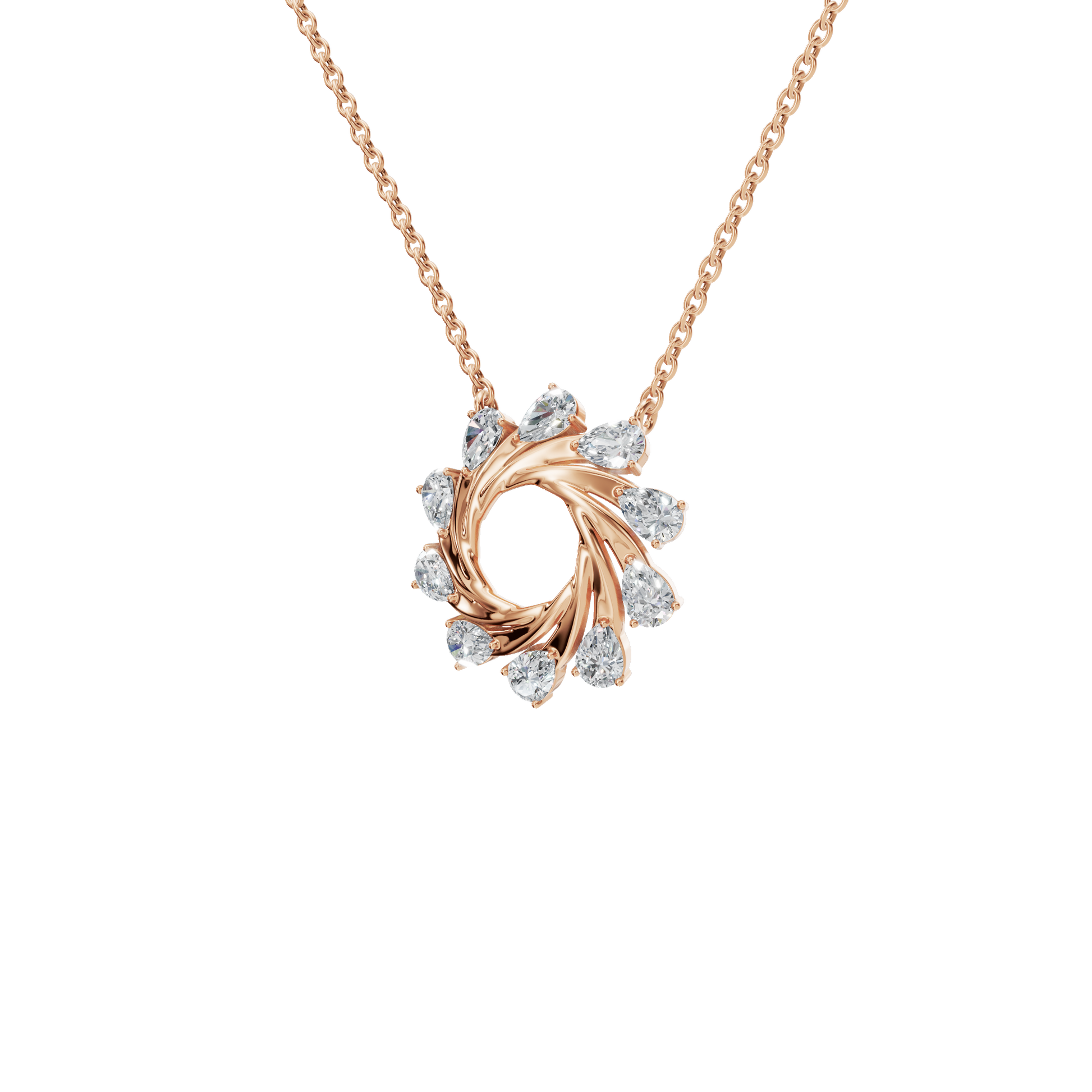 0.95Ctw Pear Shape Diamond Twisted Circle – Elegant Spiral Gold Necklace