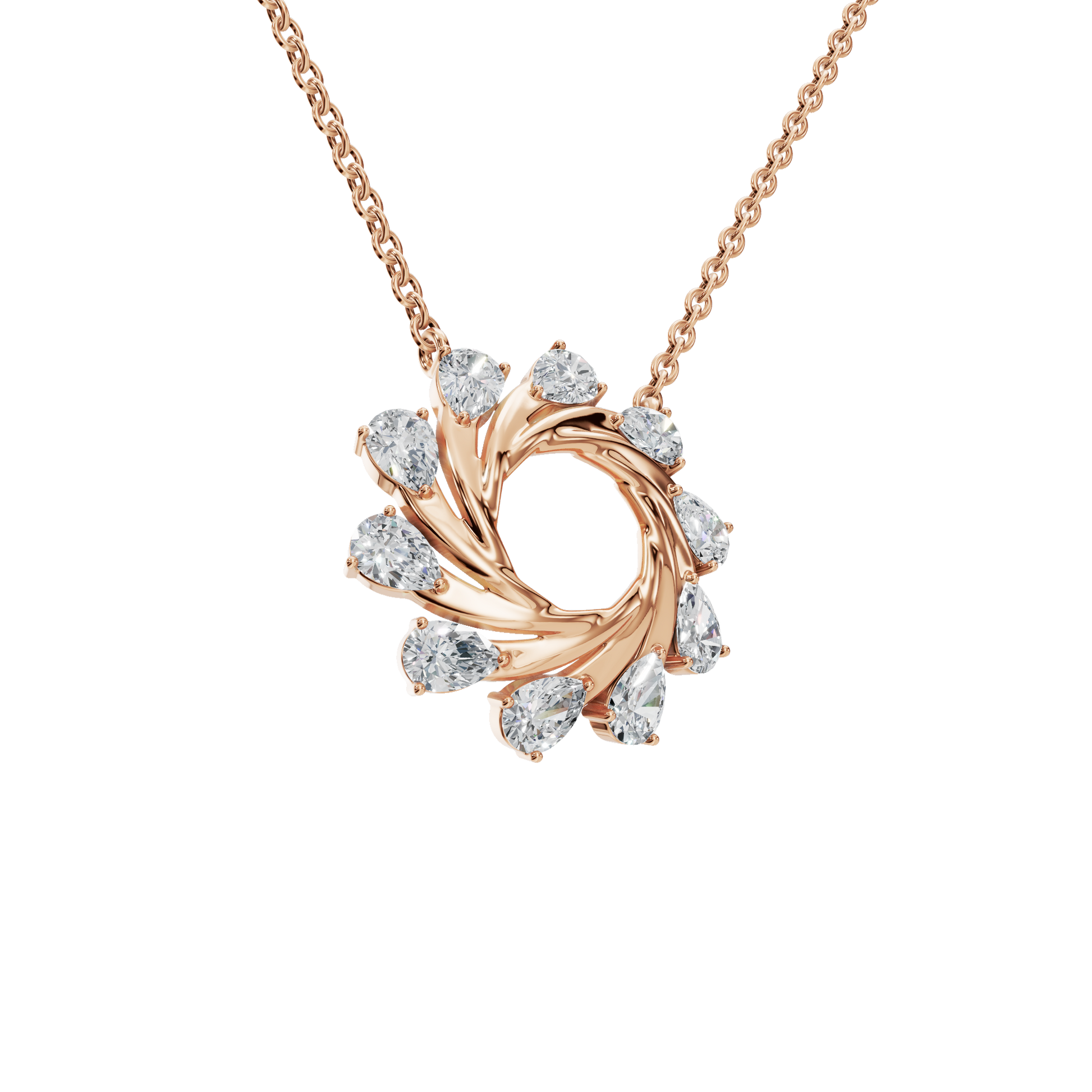 0.95Ctw Pear Shape Diamond Twisted Circle – Elegant Spiral Gold Necklace