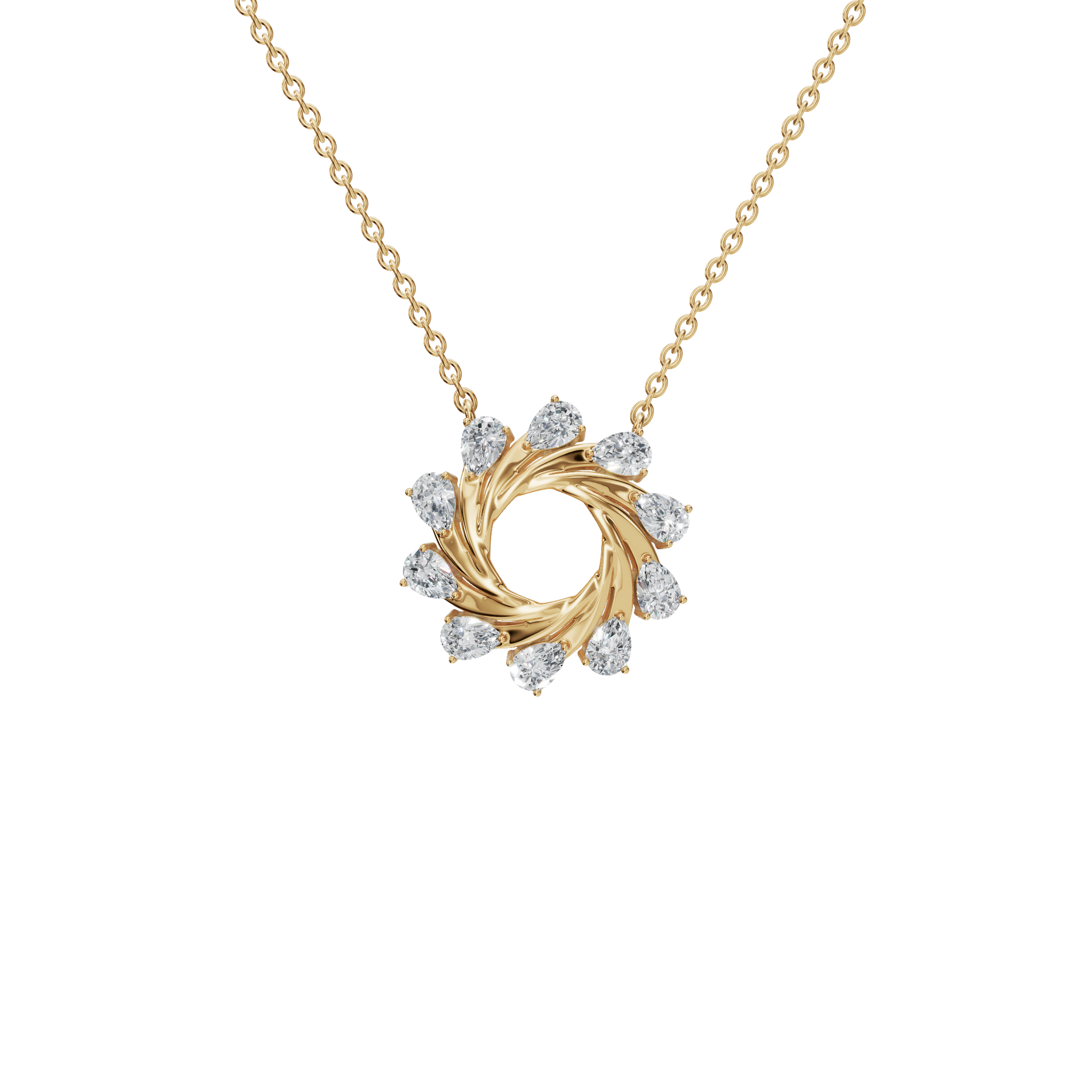 0.95Ctw Pear Shape Diamond Twisted Circle – Elegant Spiral Gold Necklace