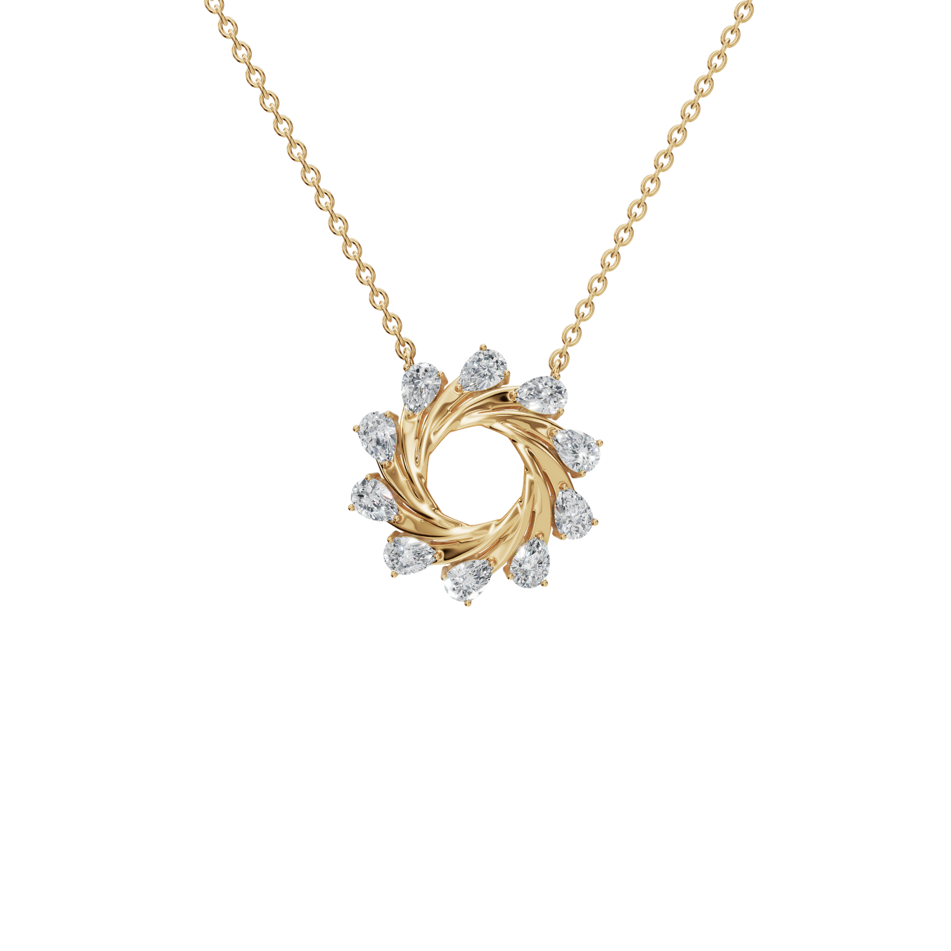 0.95Ctw Pear Shape Diamond Twisted Circle – Elegant Spiral Gold Necklace