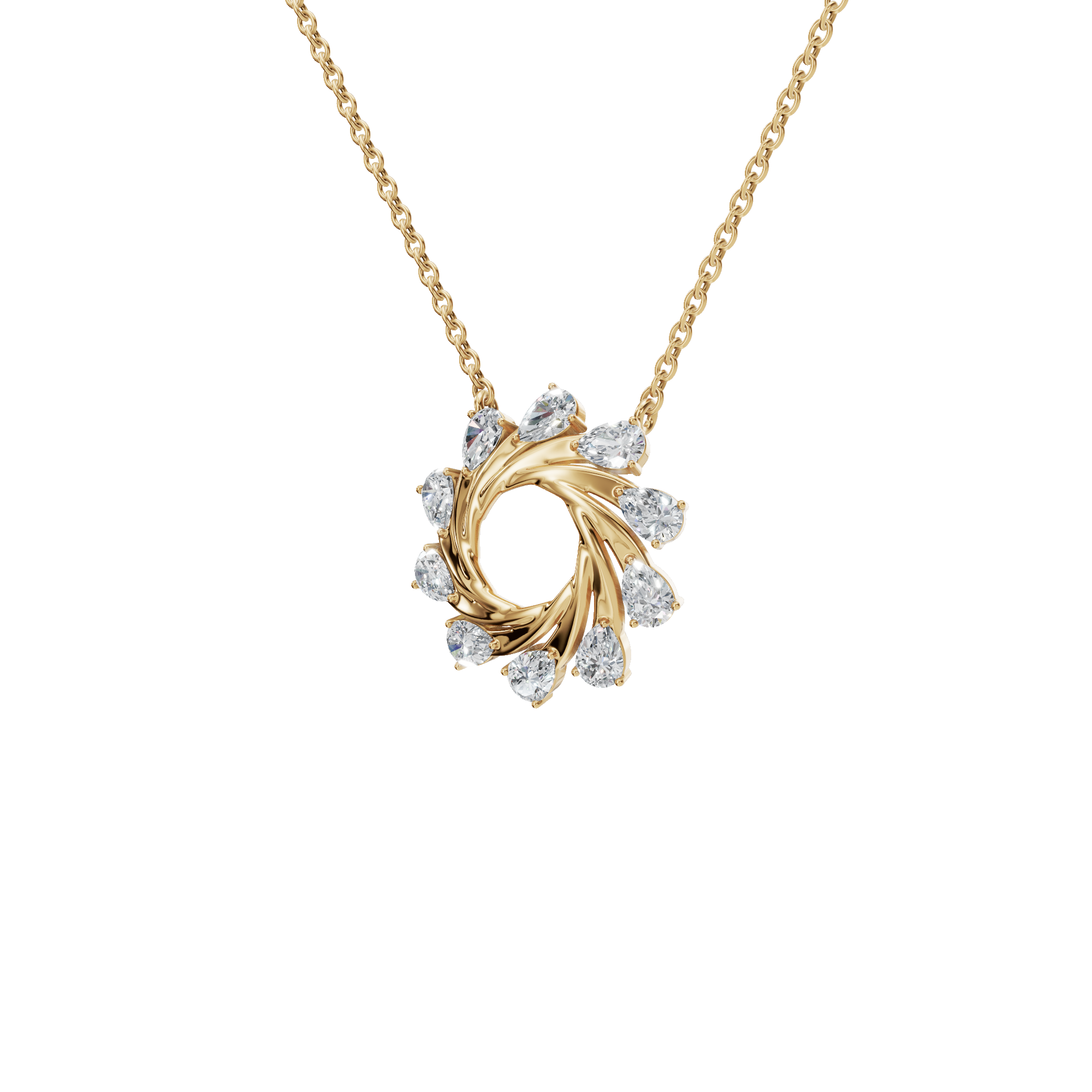0.95Ctw Pear Shape Diamond Twisted Circle – Elegant Spiral Gold Necklace