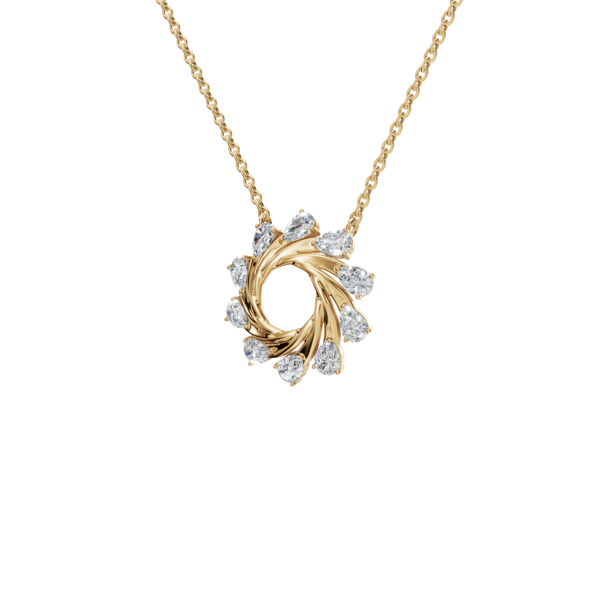 0.95Ctw Pear Shape Diamond Twisted Circle – Elegant Spiral Gold Necklace