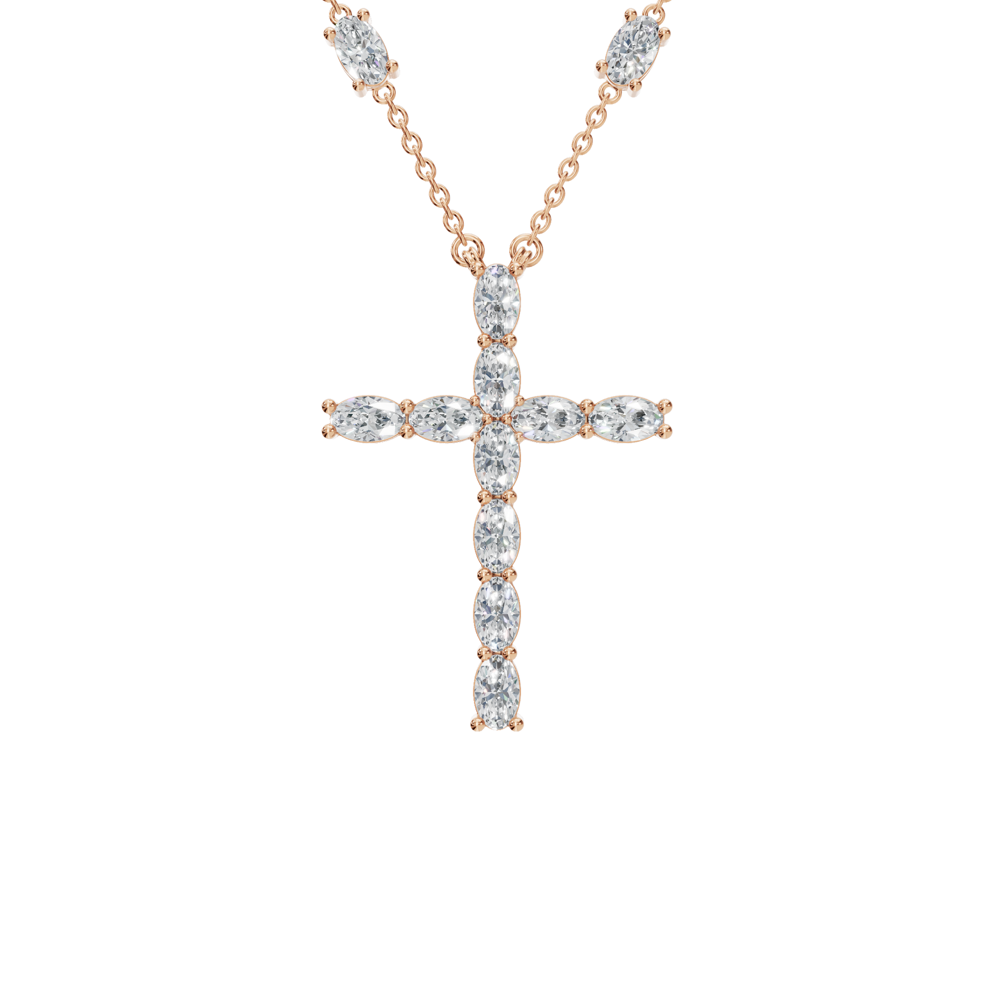 3.01Ctw Oval Diamond Cross Pendant Necklace in Solid Gold
