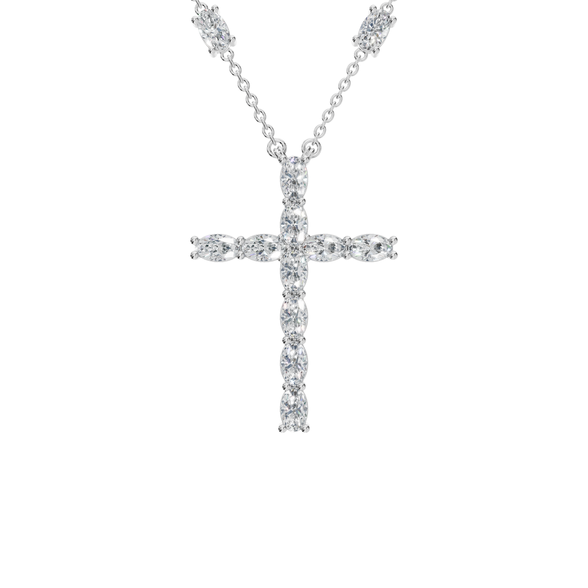 3.01Ctw Oval Diamond Cross Pendant Necklace in Solid Gold