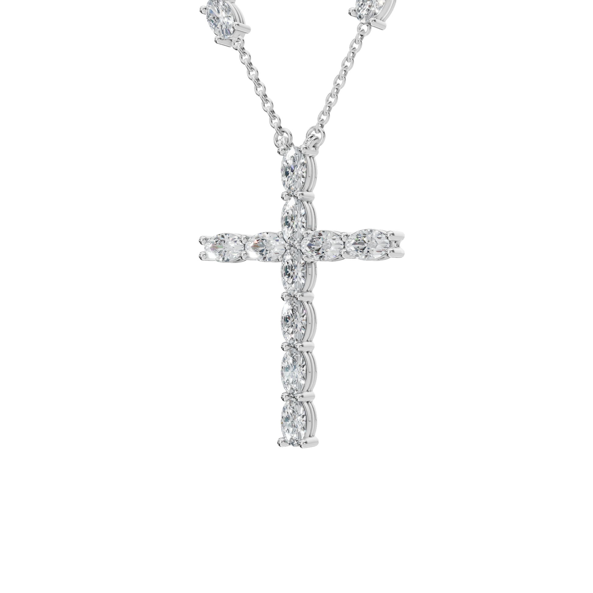 3.01Ctw Oval Diamond Cross Pendant Necklace in Solid Gold