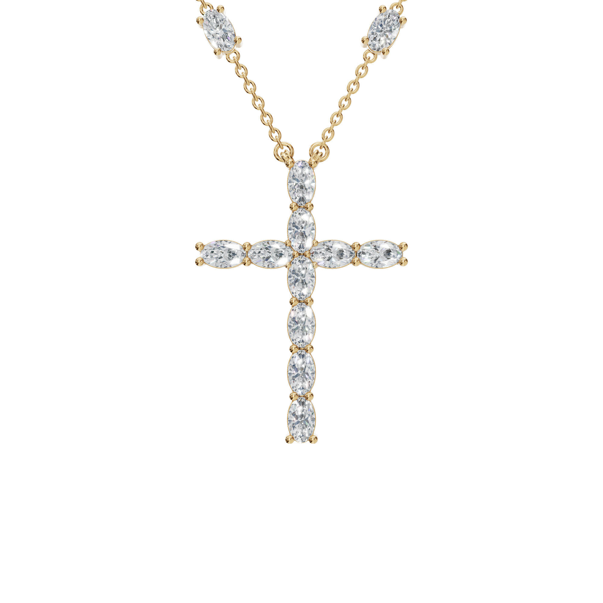 3.01Ctw Oval Diamond Cross Pendant Necklace in Solid Gold