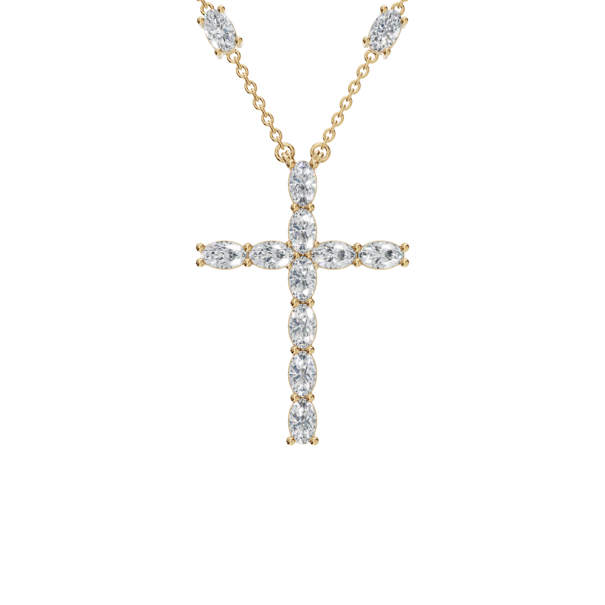 3.01Ctw Oval Diamond Cross Pendant Necklace in Solid Gold