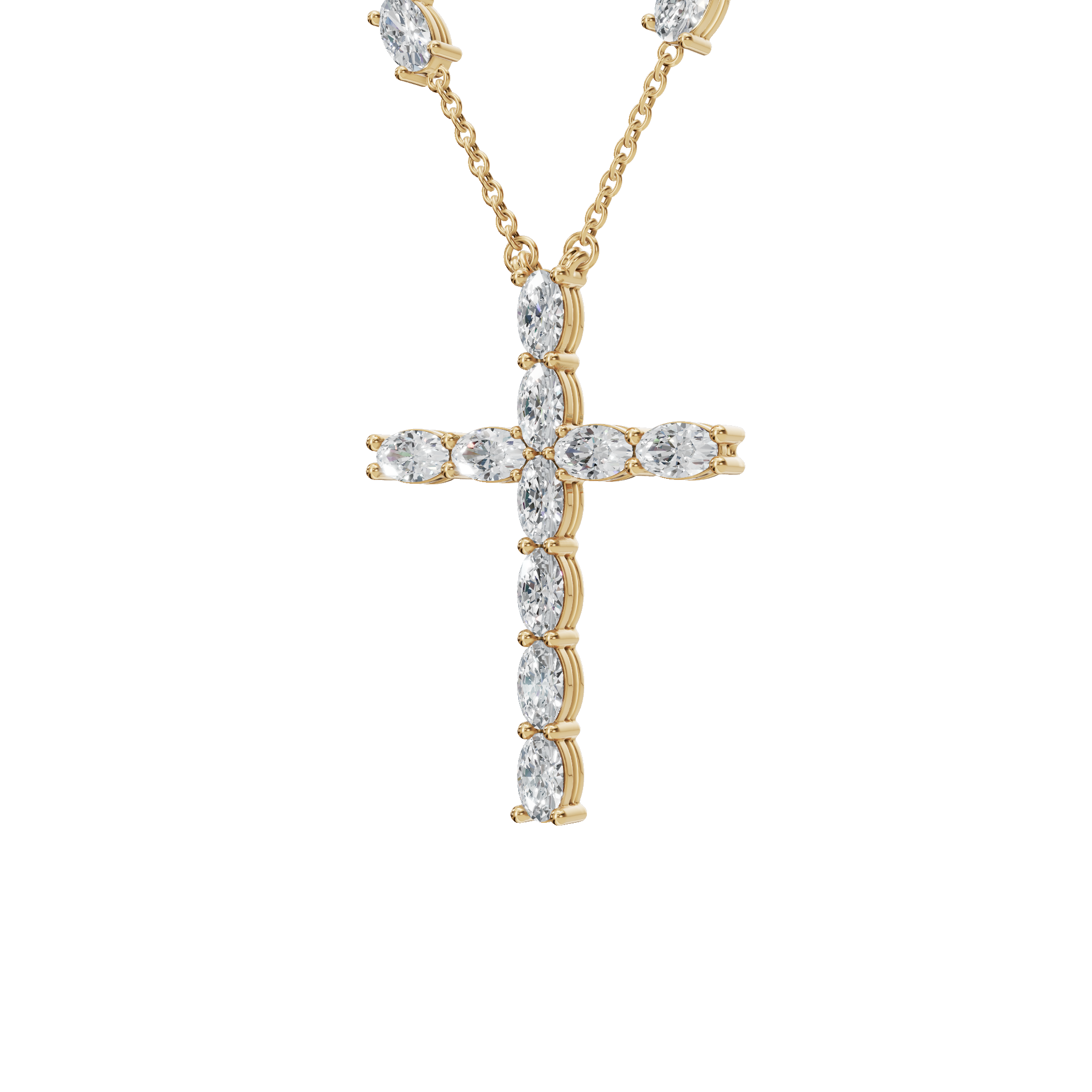 3.01Ctw Oval Diamond Cross Pendant Necklace in Solid Gold