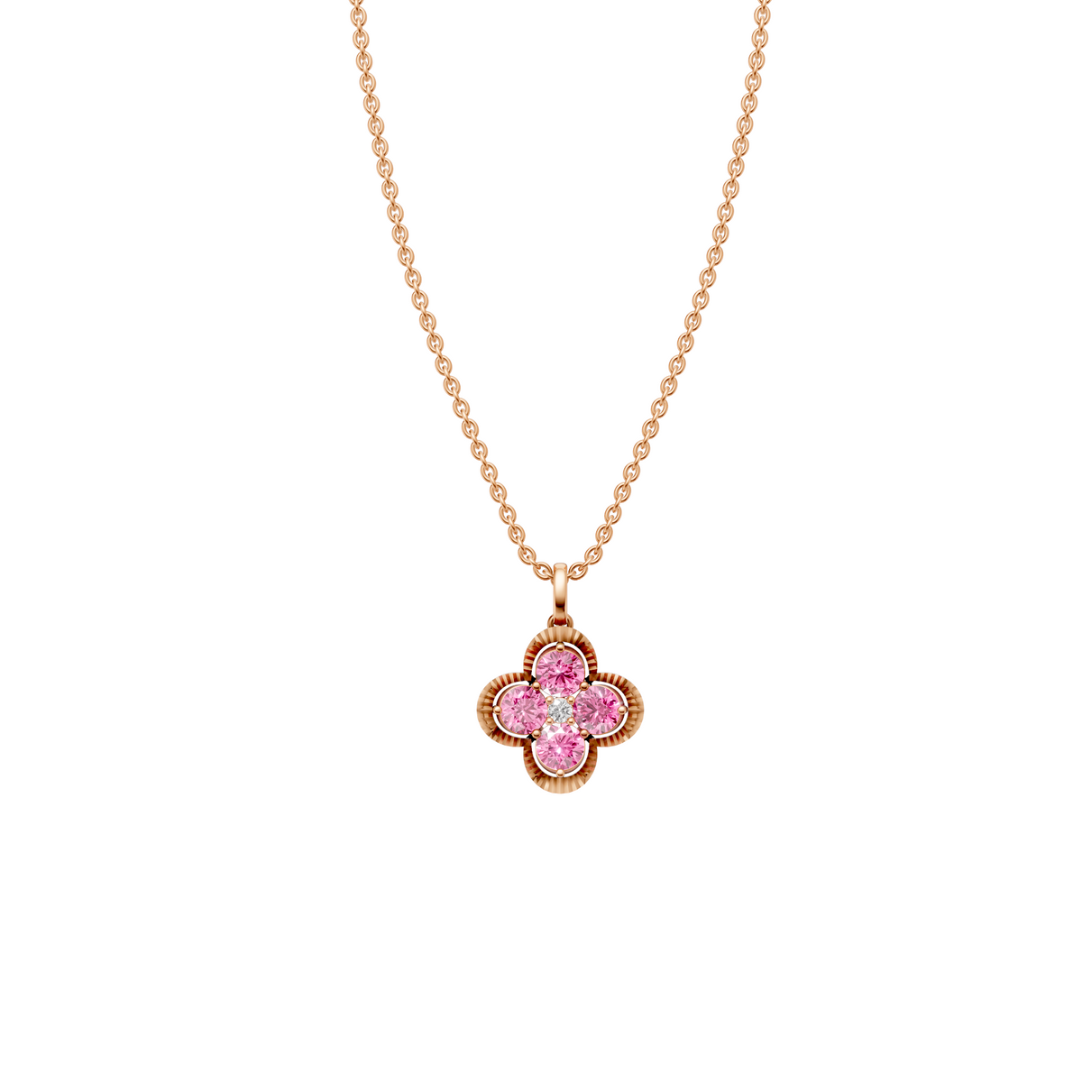 Clover Pink & White Diamond Cluster Pendant in 14K Gold